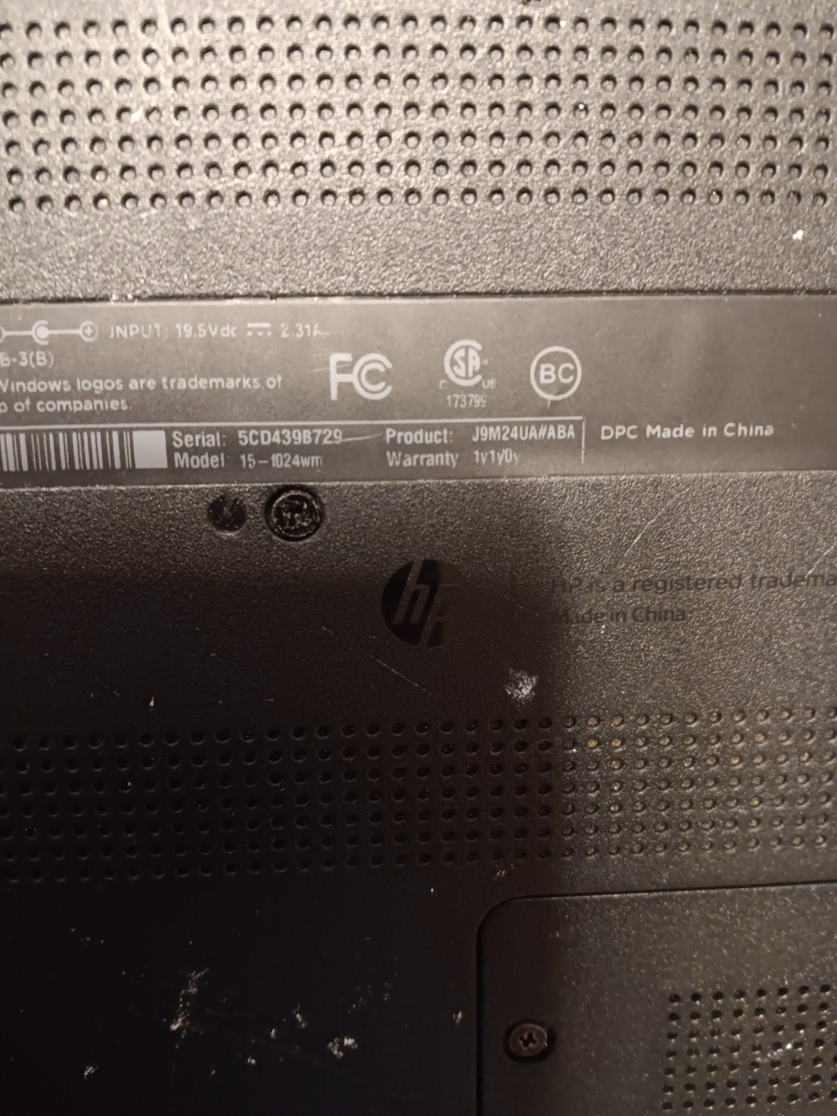 HP 15-F024WM Intel Pentium N3530 2.16GHz 4GB