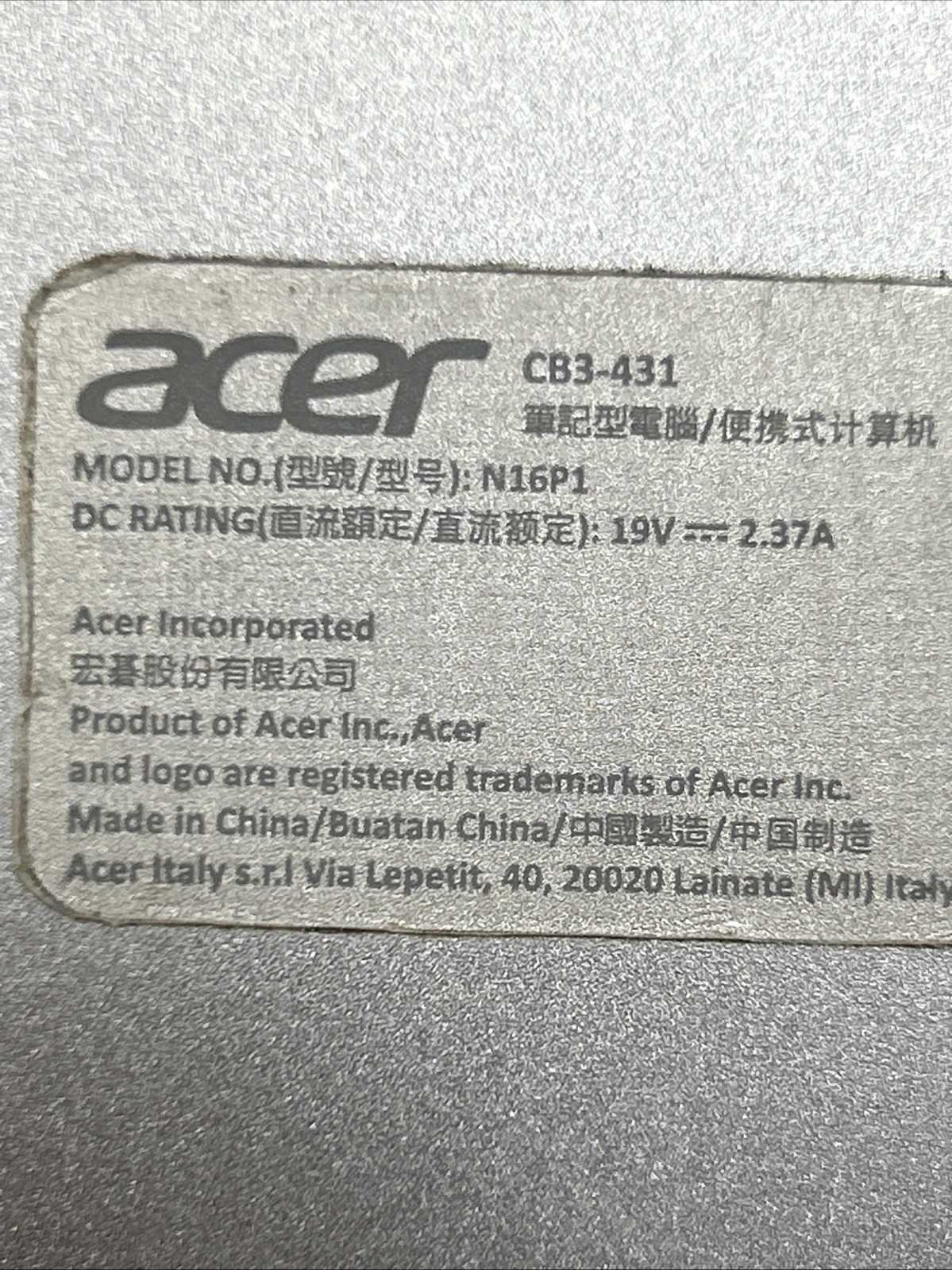 Acer Chromebook 14 CB3-431 Intel Celeron N3160 4GB Ram 32 eMMC For Parts