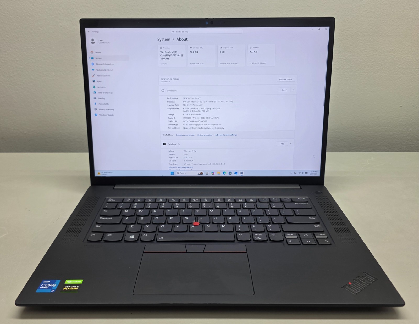 Lenovo ThinkPad X1 Extreme 16″ i7-11850H 2.50GHz 32GB RAM 512GB SSD RTX 3070 8GB