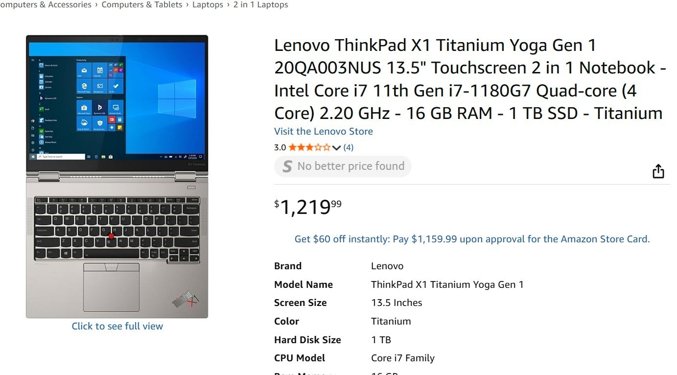 LENOVO THINKPAD X1 TITANIUM GEN 1 13.5″ 2K i7 11GEN 1TB SSD 16GB 3YR WARNTY