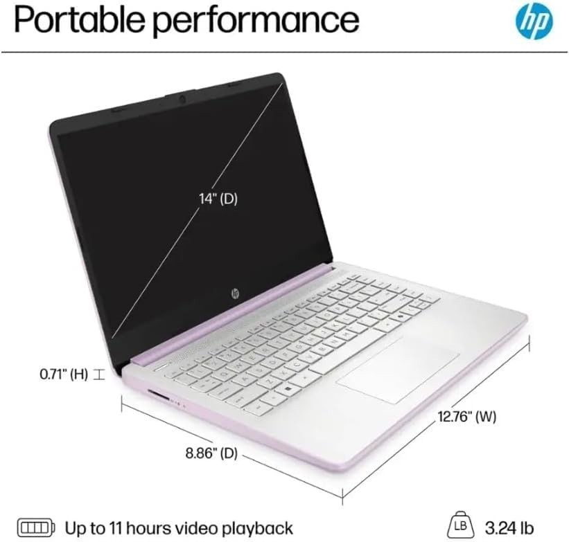 HP 14 Laptop Intel N150 8/16GB RAM 126/256GB Storage Wi-Fi 6 Win11 w/ office 365
