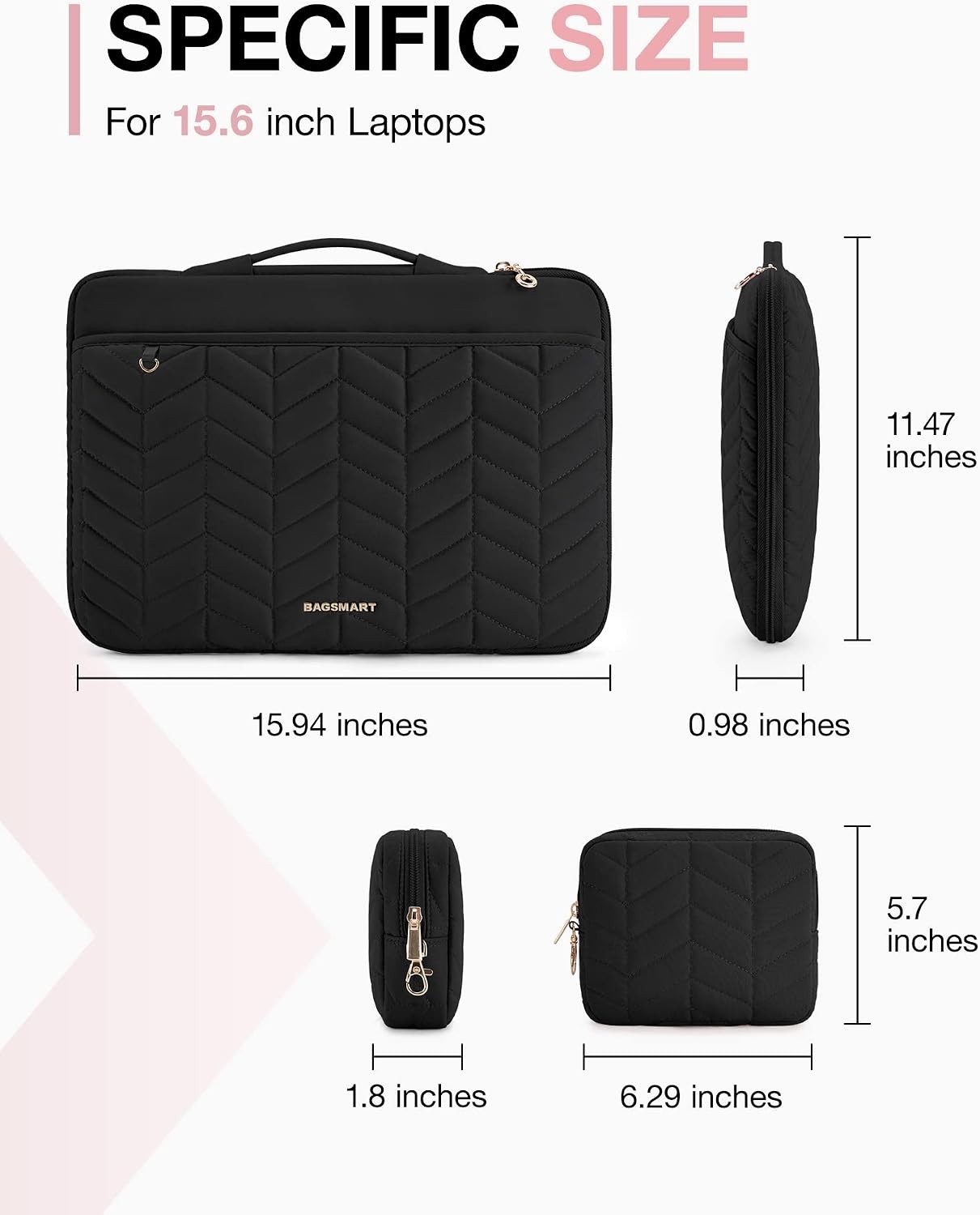 Puffy Padded Laptop Bag Sleeve for Women, Portable MacBook Air/Pro Case, Black