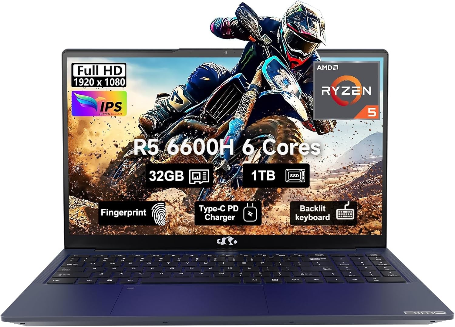 15.6 IPS FHD Gaming Laptop AMD Ryzen 5 6600H 6-Cores 660M GPU 32GB DDR5 RAM 1TB