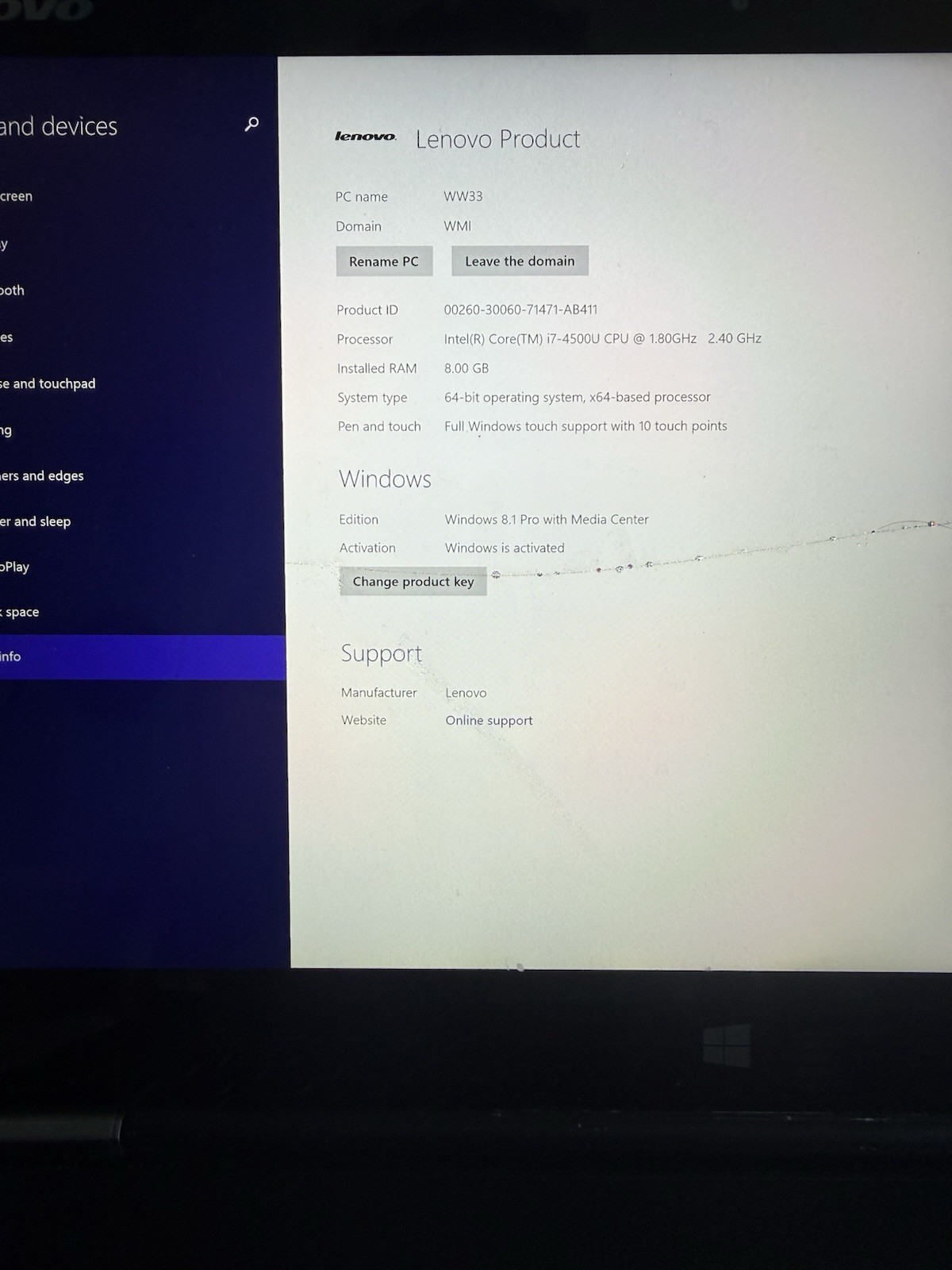 Lenovo Laptop i7 4500U 8GB WORKING Cracked Screen With Charger