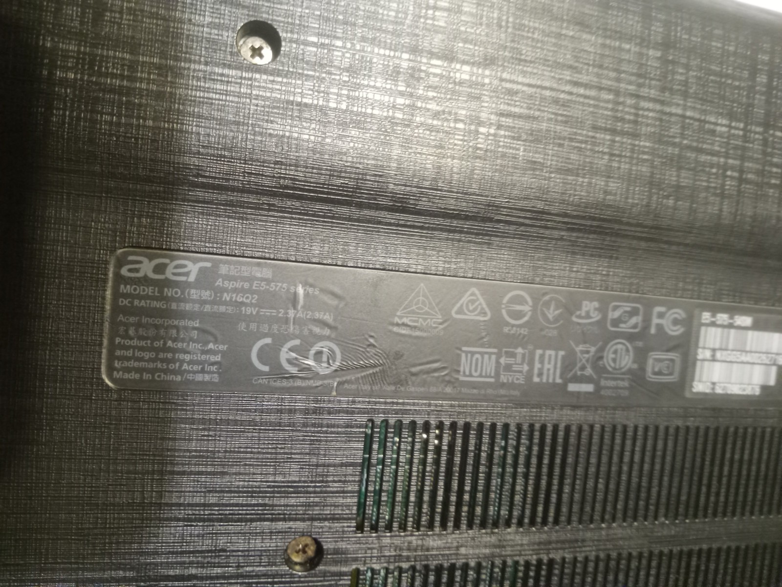 Acer Aspire ER-575G i5-7200U@3.1 GHz N16Q2 Geforce 940MX Needs Repair