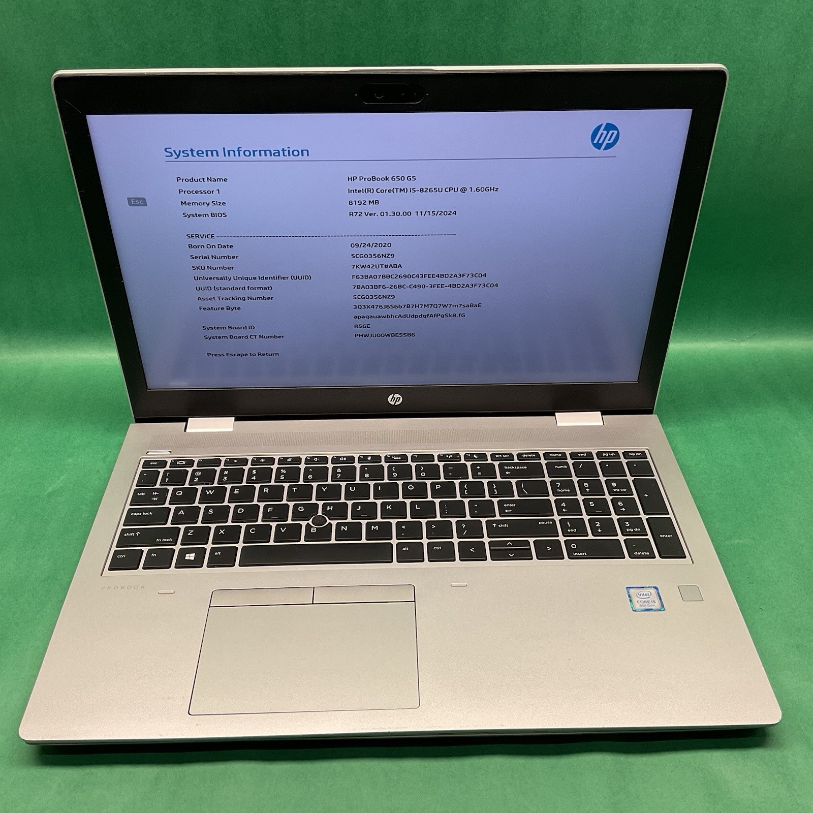 HP Probook 650 G5 – Powers On – NO HARD DRIVE- Untested