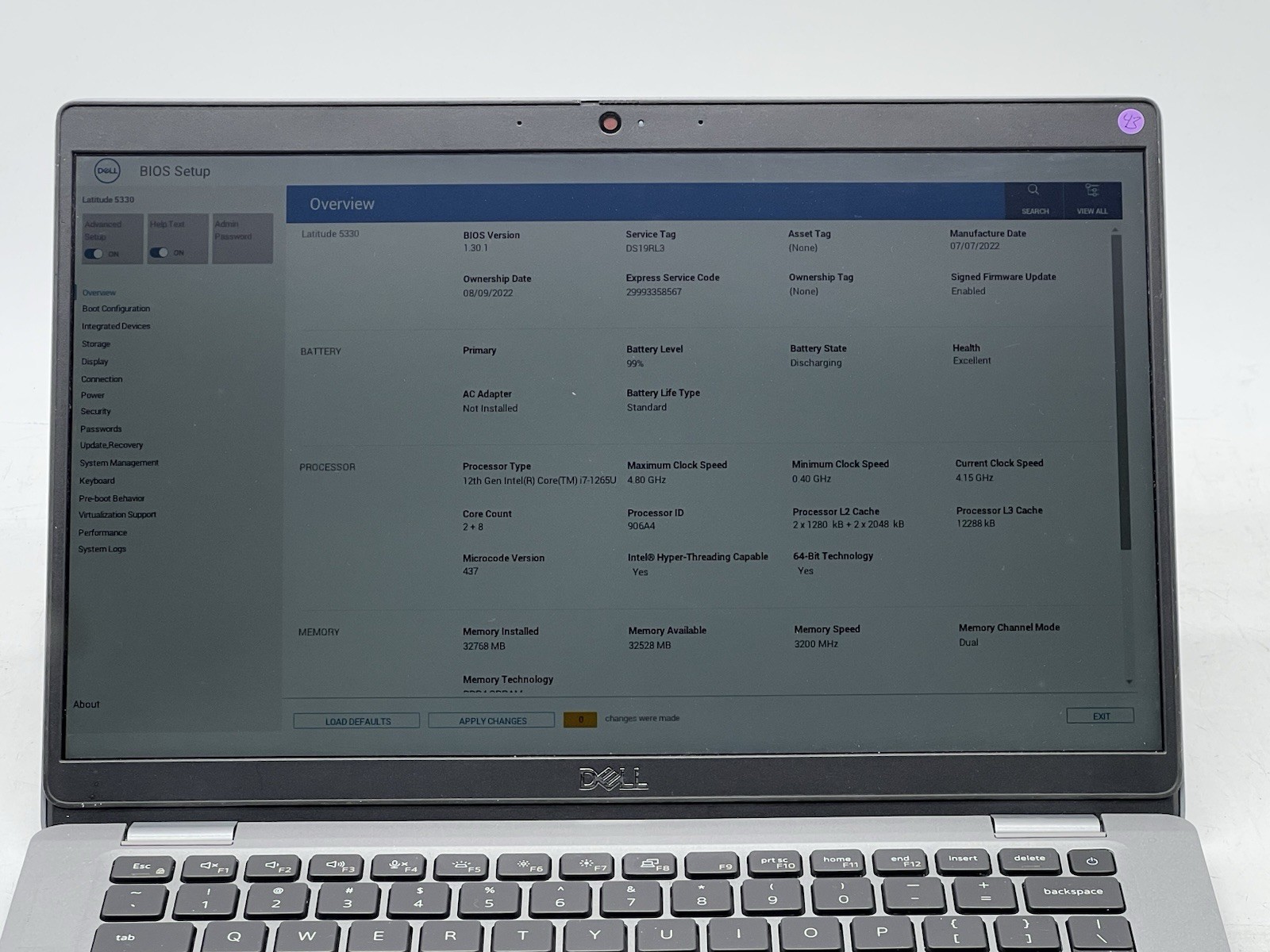 Dell LATITUDE 5330, i7-1265U, 4.15GHz, 32GB RAM, 256GB NVMe-No OS/Charger