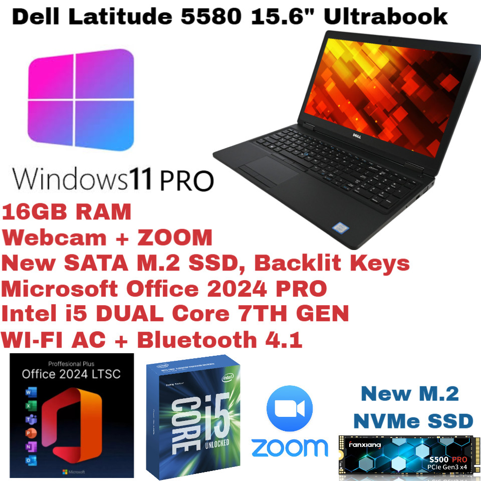 Dell 5580_Windows 11 PRO💻New 512GB M.2 SSD_16GB💻Webcam📢Backlit📢Office 2024