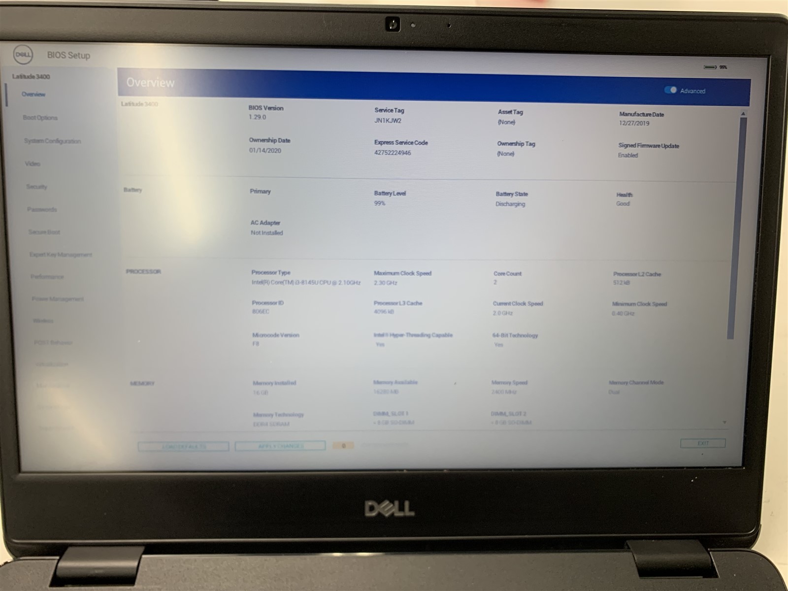 Dell Latitude 3400 Intel i3 8145U 2.10GHz 16GB RAM 256GB M.2 SATA 14″ Laptop