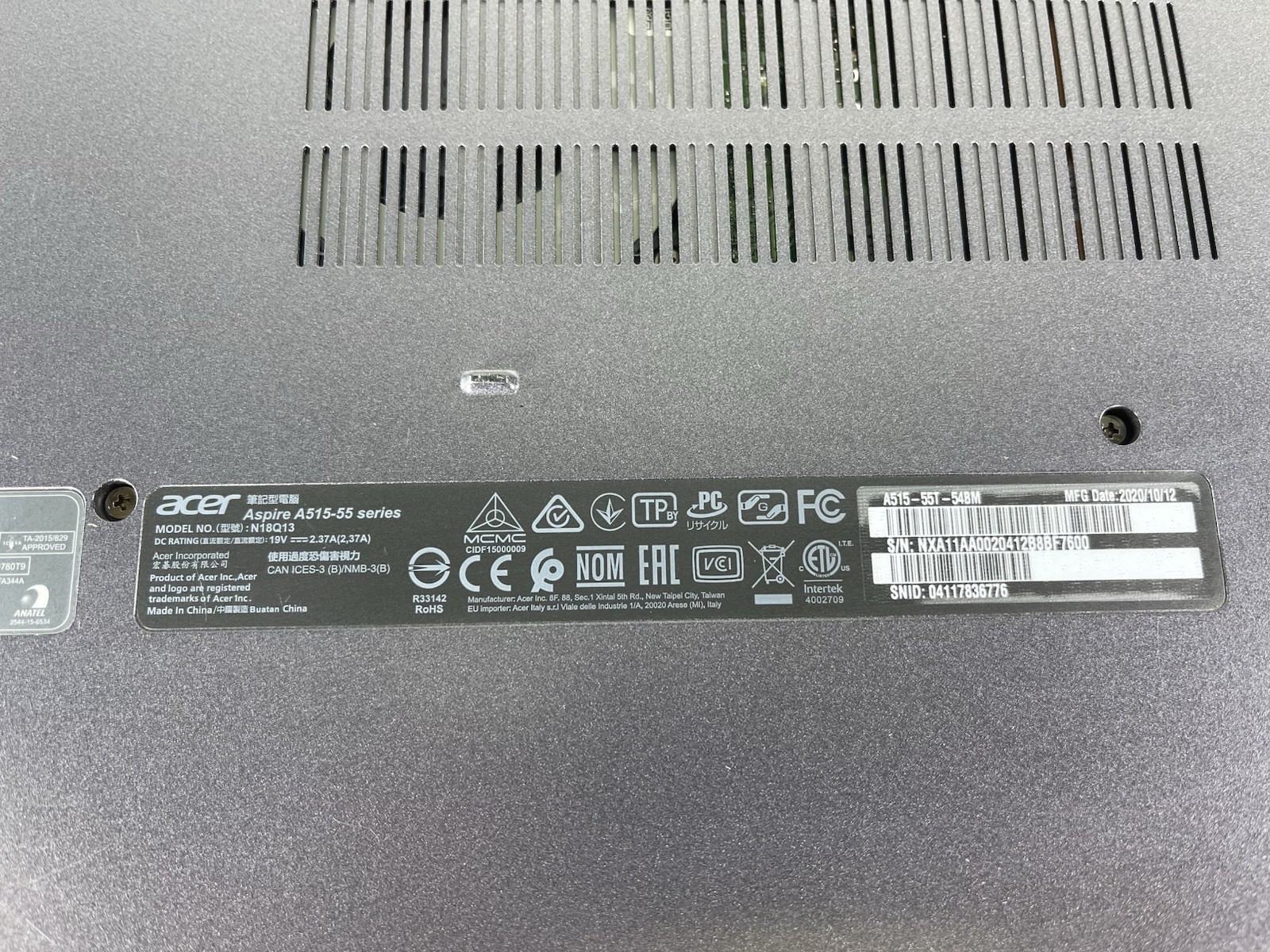 ACER ASPIRE 5 A515-55T-54BM i5-1035G1 @ 1.00GHz, 4GB RAM, NO HDD/OS – (PARTS)