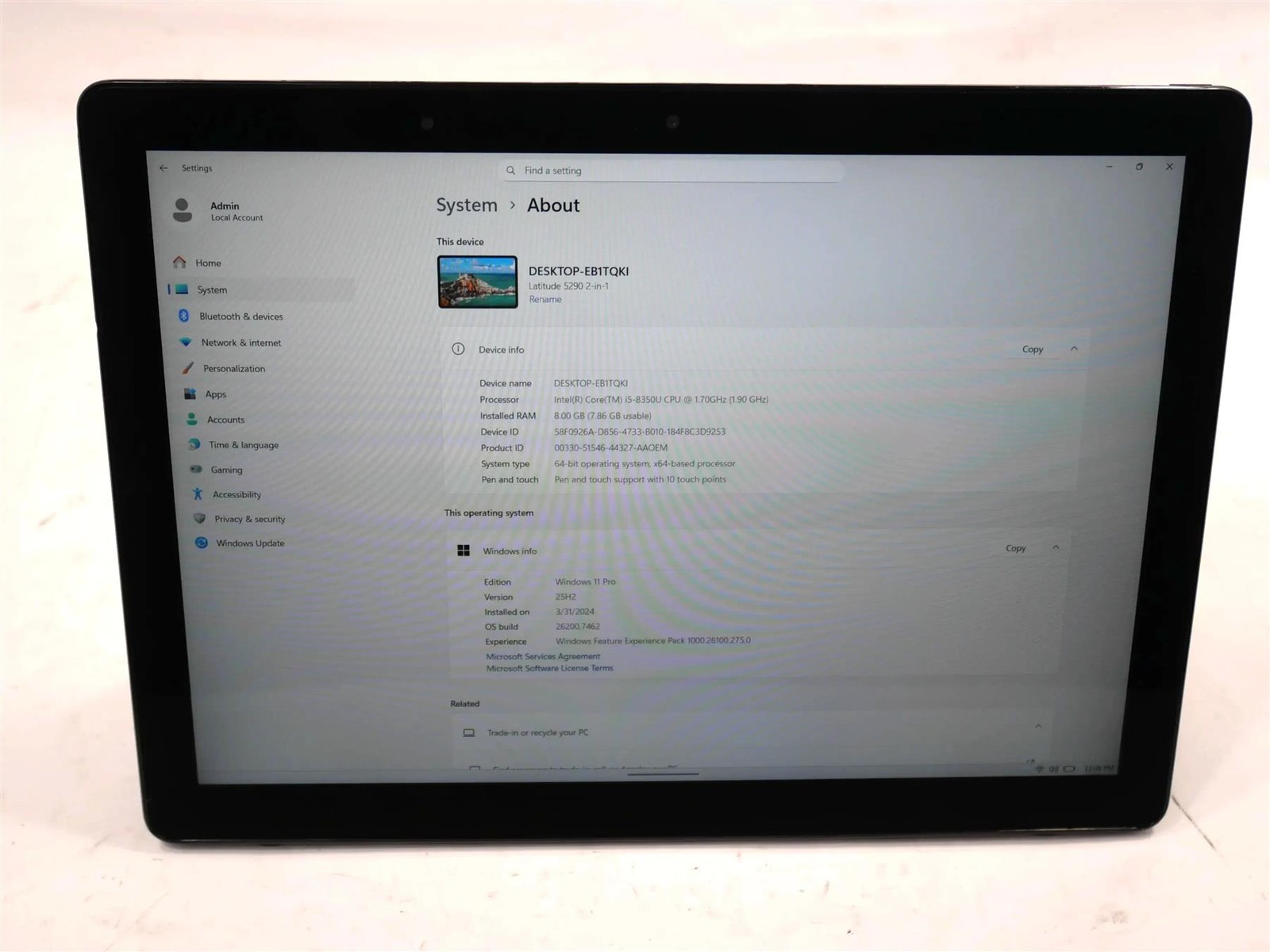 Dell Latitude 5290 2-in-1 Core i5-8350U 1.7GHz 8GB 128GB Touch Screen