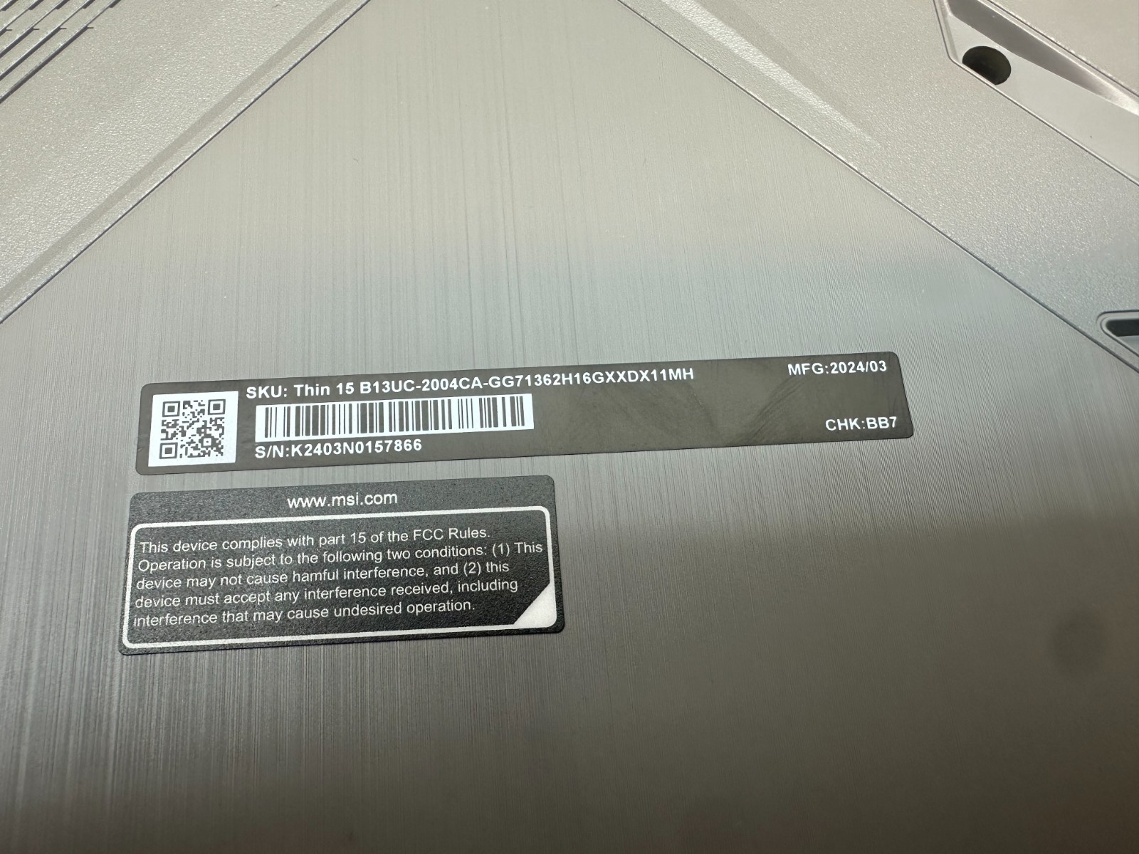 MSI Thin 15 B13UC i7-13620H RTX 3050 16GB 512GB 15.6″ Gaming Laptop Win11