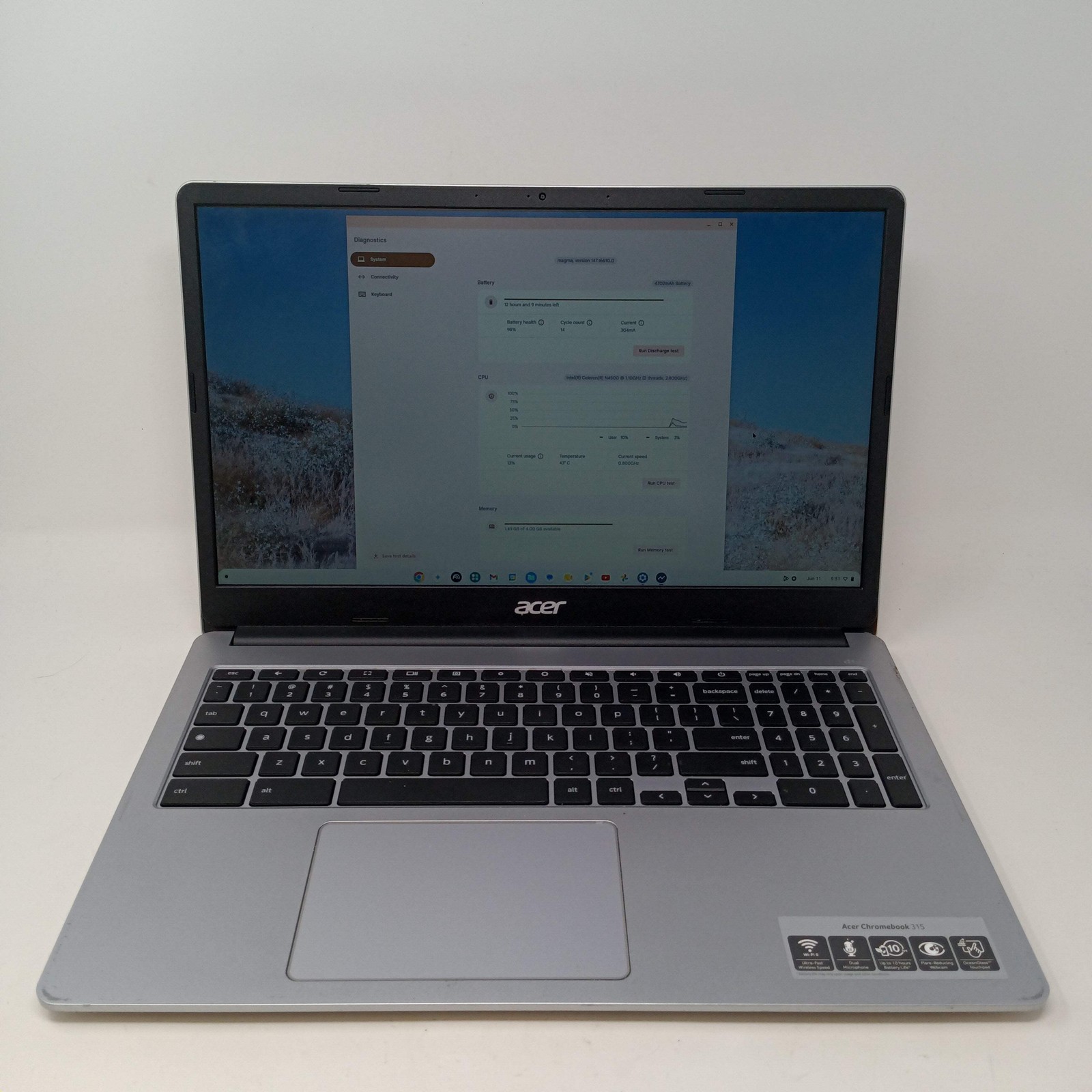 Acer Chromebook 315 CB315-4H 15.6″ Celeron N4500 2.8GHz 4GB RAM 64GB HDD