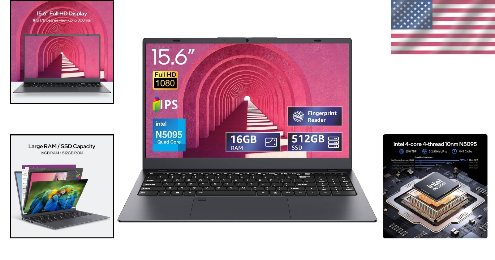 Lightweight 15.6-inch Laptop – 16GB RAM, 512GB SSD, Backlit Keyboard, Windows 11