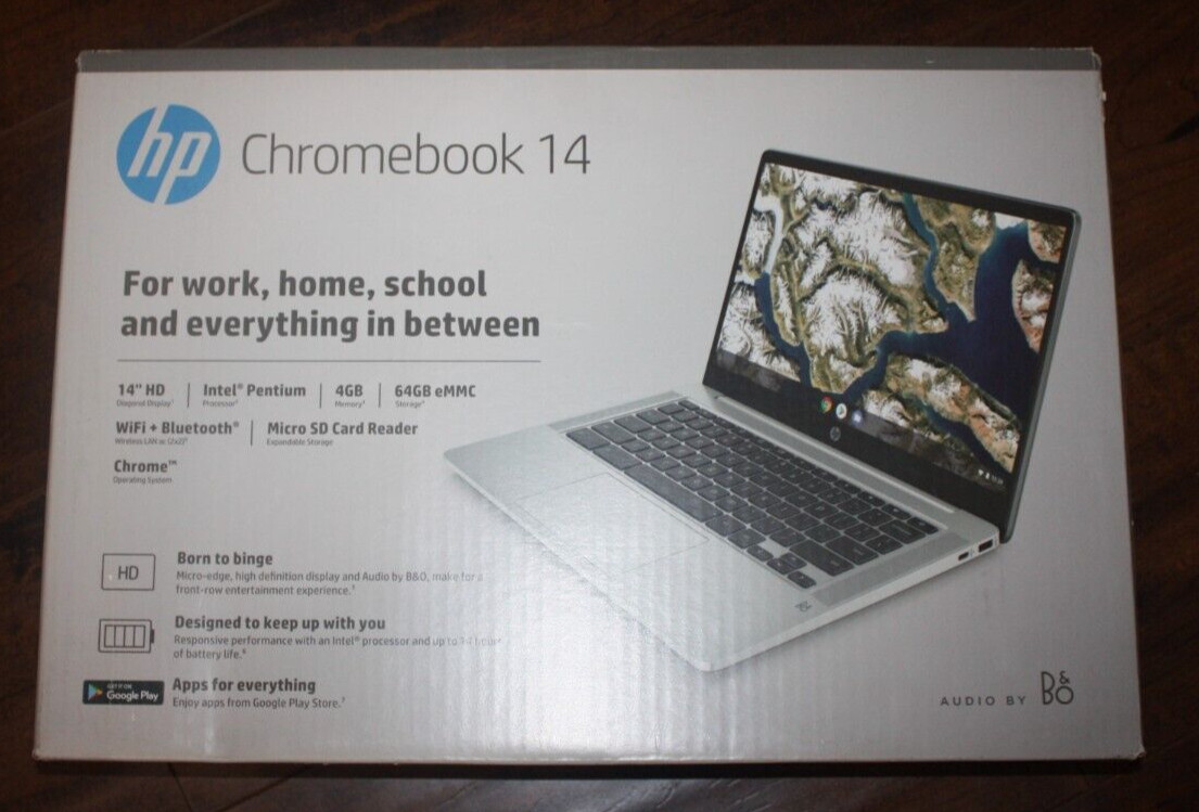 New HP 14a-na0031wm Chromebook 14″ HD Laptop Intel Pentium N5030 4GB RAM 64GB