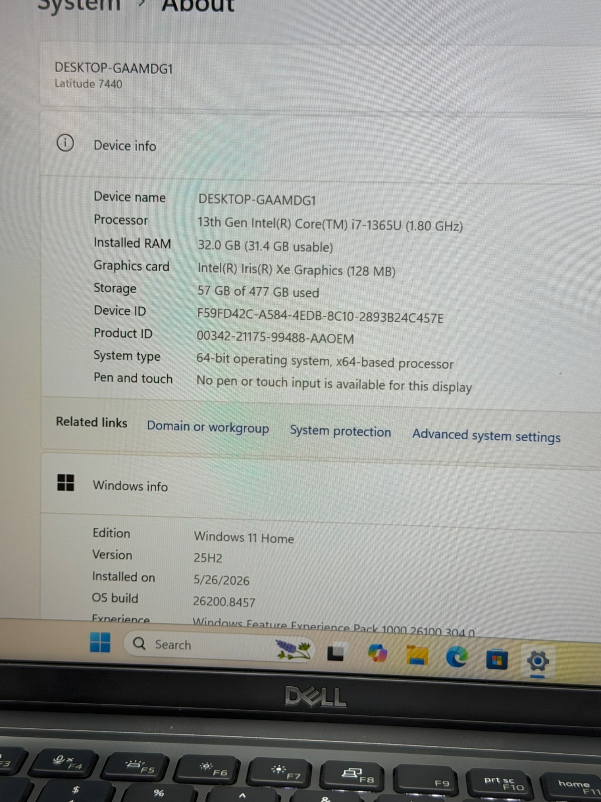 DELL LATITUDE 7440 i7-1365U@1.80GHz 32GB RAM 512GB M.2 NVMe W11H *NO BATTERY