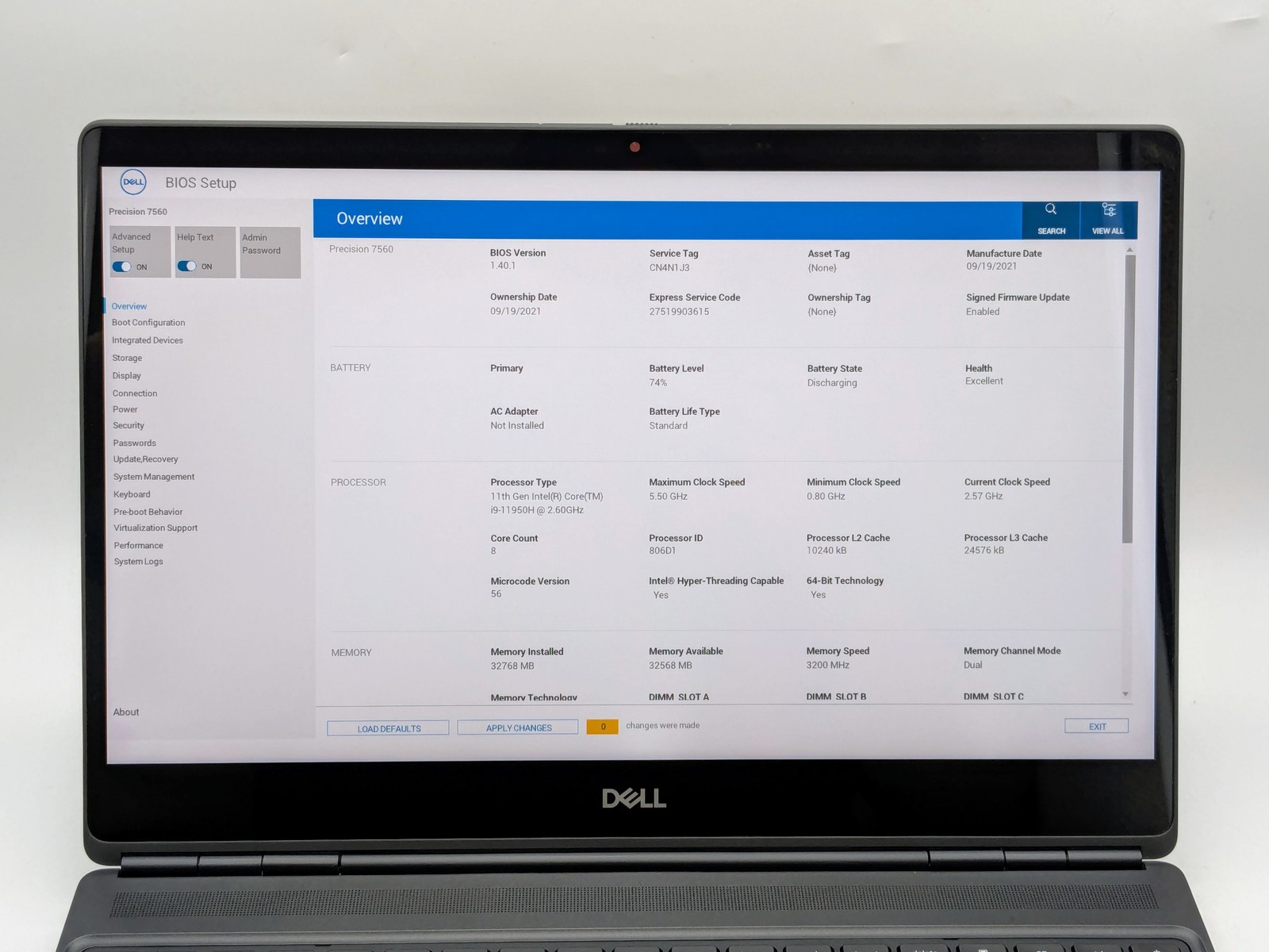Dell Precision 7560 15″ FHD Touch I9-11950H 512GB 32GB W11P RTX A2000 *READ*