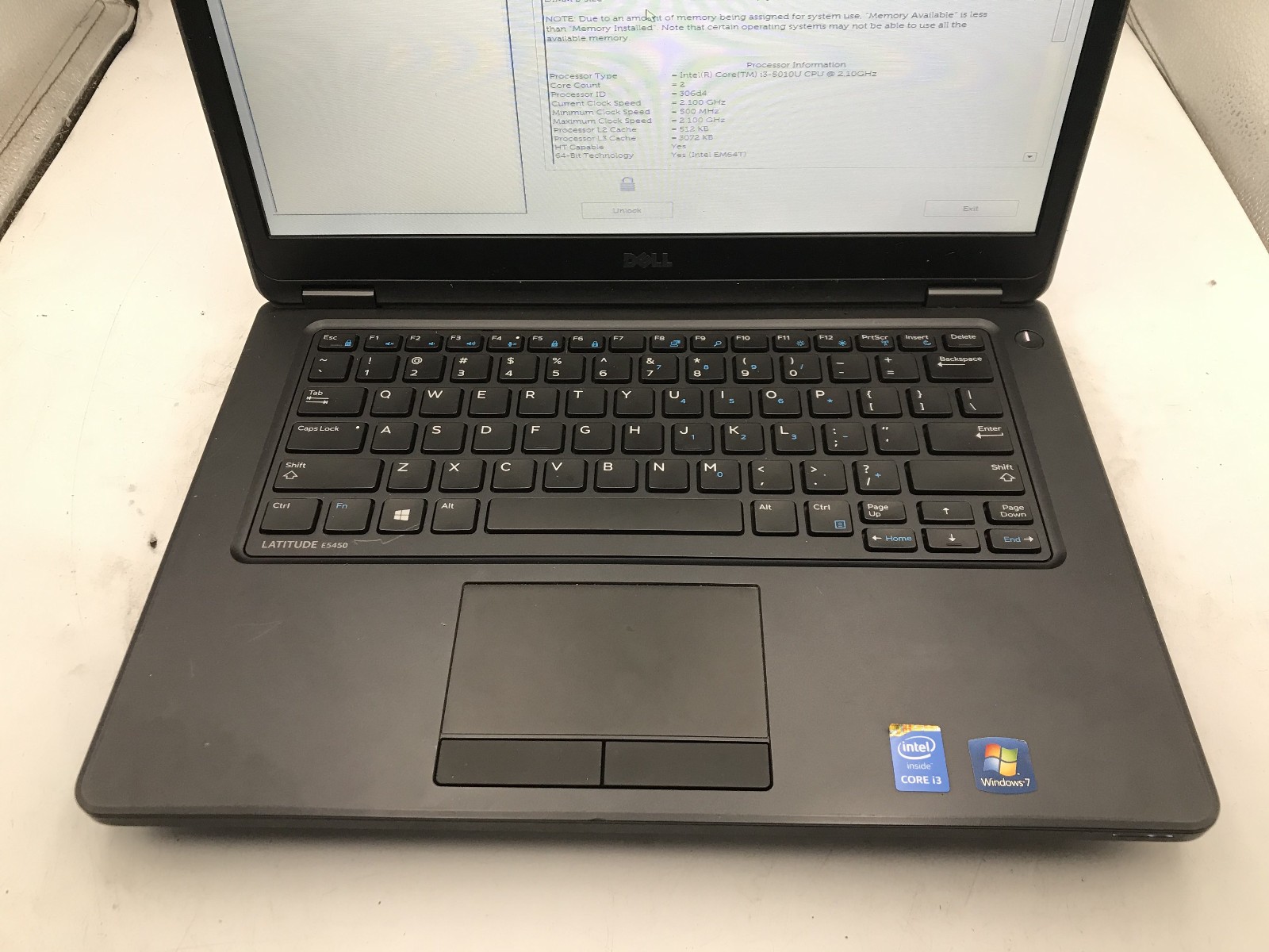 DELL LATITUDE E5450 – BOOTS TO BIOS/LOCKED – INTEL I3 5010U – NO RAM – READ – BB