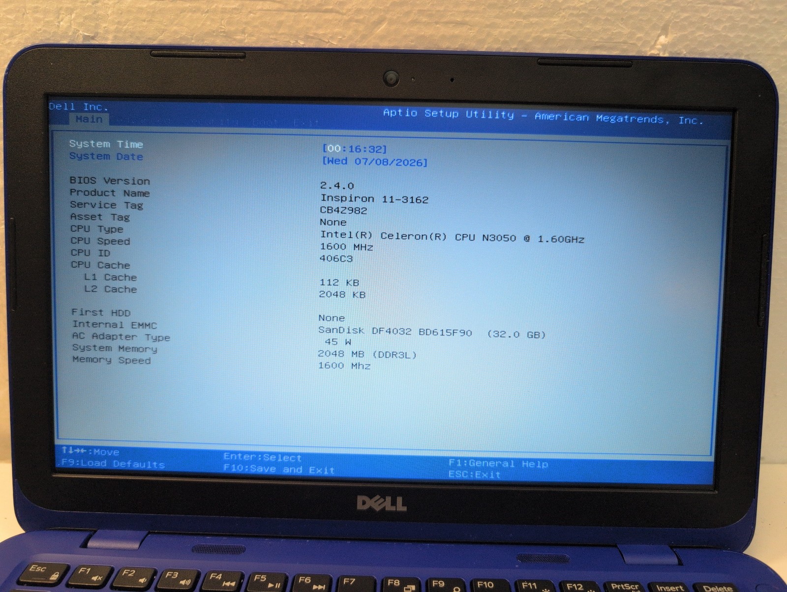 🎸 Dell Inspiron 11-3162 P24T001 11.6in Laptop Blue Celeron N3050 32GB (AS IS)