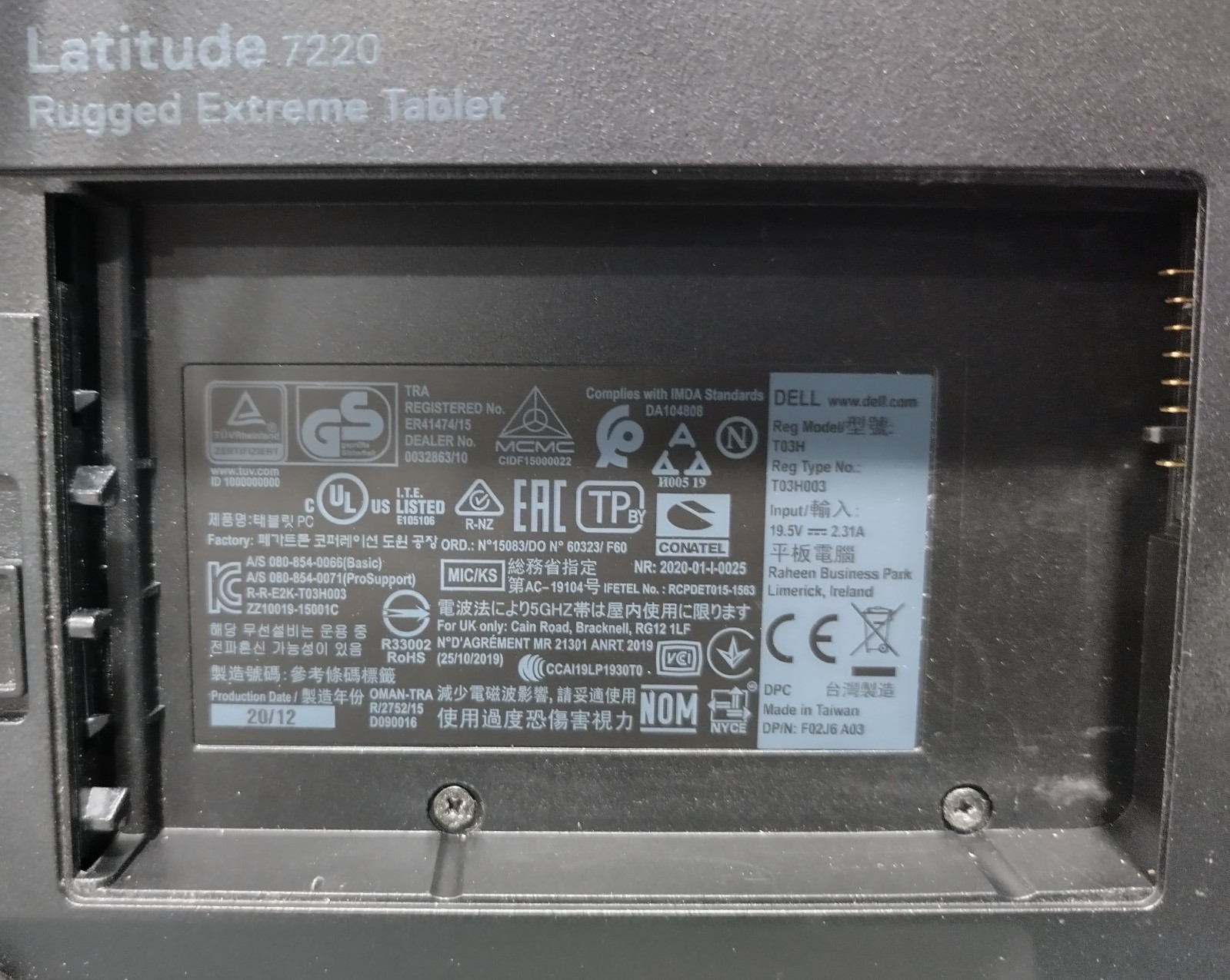 Dell Latitude 7220 Rugged Extreme Tablet w/OEM Keyboard i5-8365U 512GB 16GB NoOS