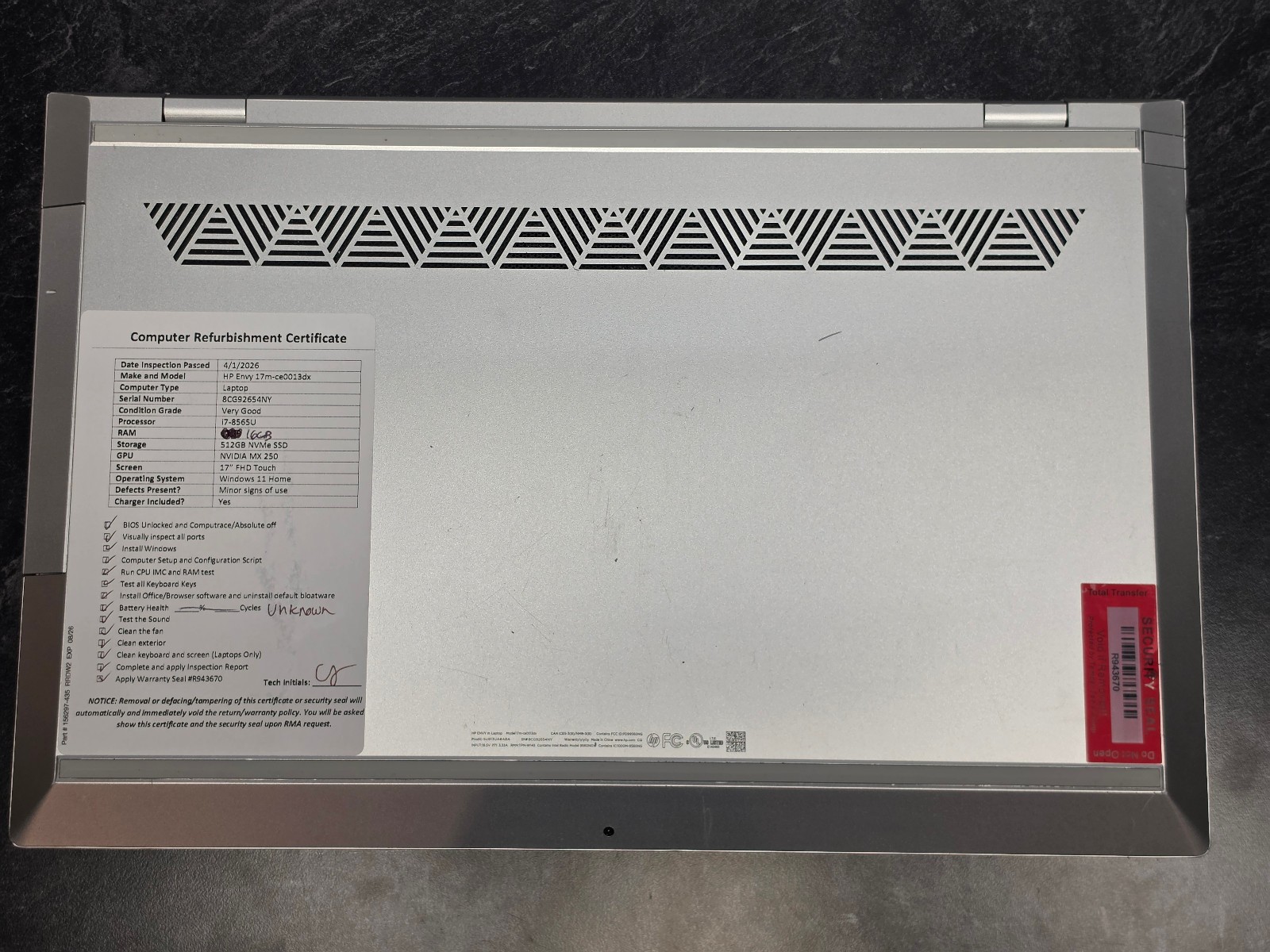 HP Envy 17m-ce0013dx – i7-8565U, 16GB RAM, 512GB SSD, NVIDIA MX 250, Touchscreen