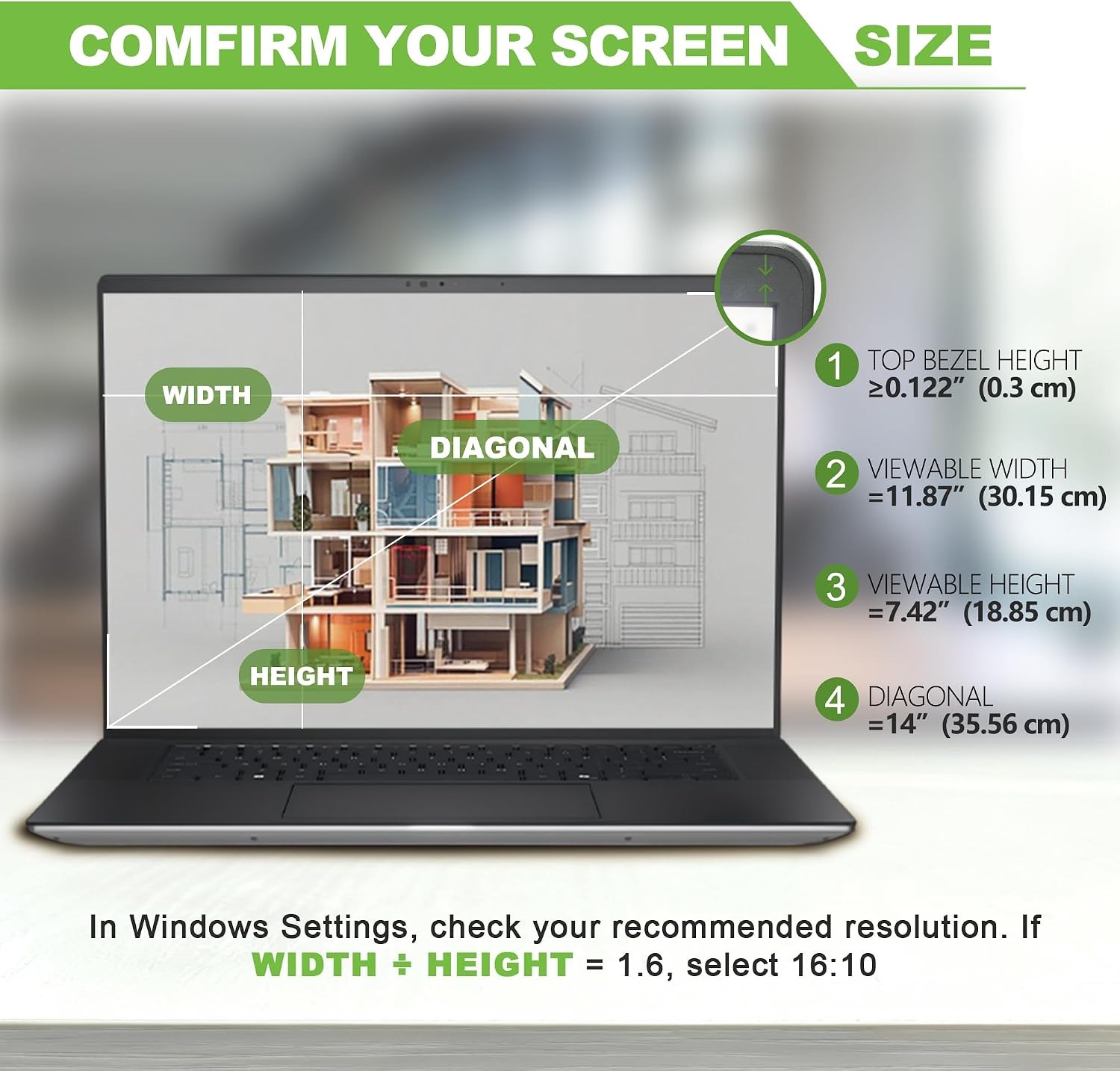Magnetic 14″ Privacy Shield for Laptops, Anti-Glare Screen, Fits 16:10 Displays