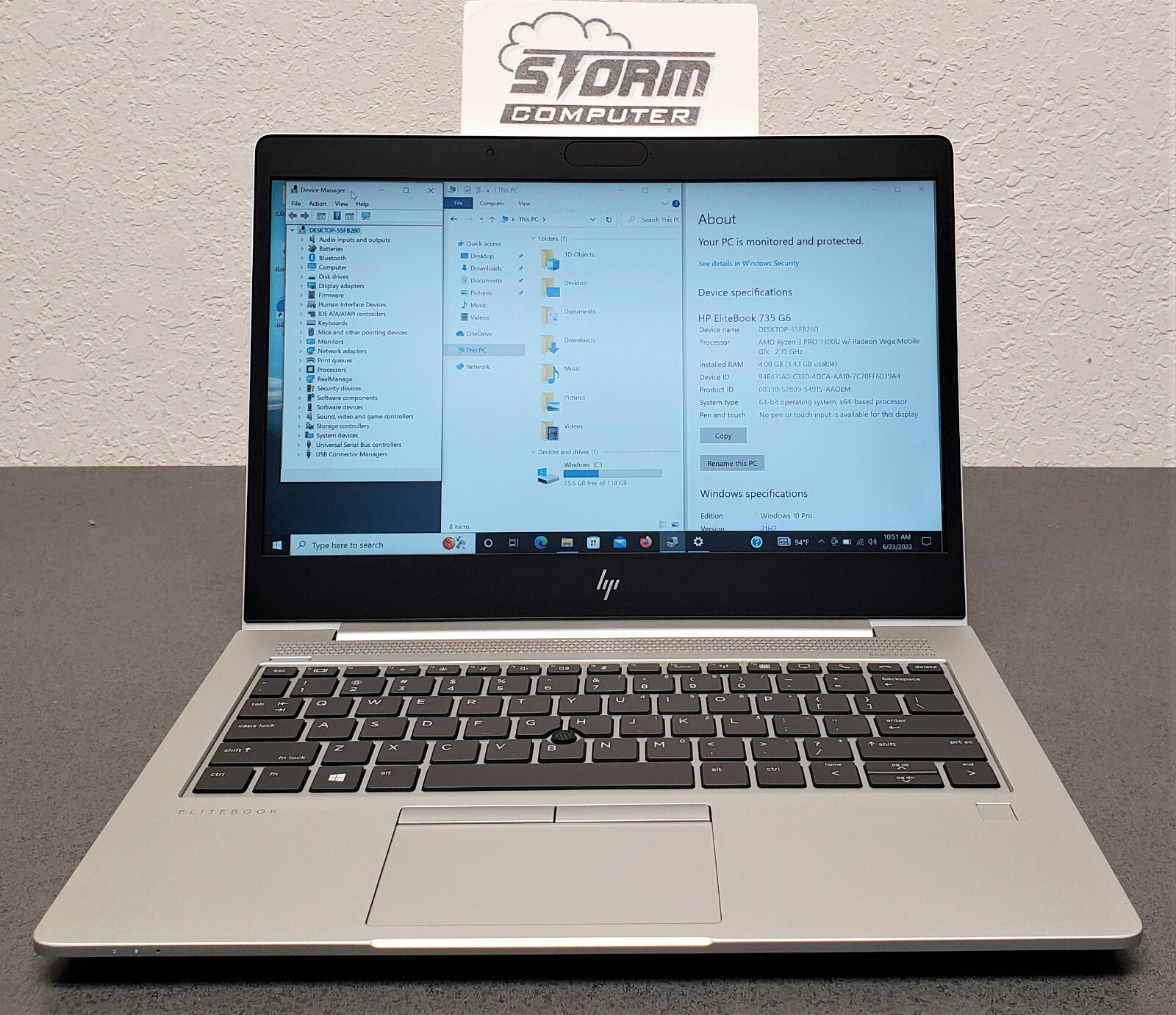 HP EliteBook 735 G6 AMD Ryzen 3 Pro 3300 4GB 128GB SSD M.2 14″ 15C13UWR