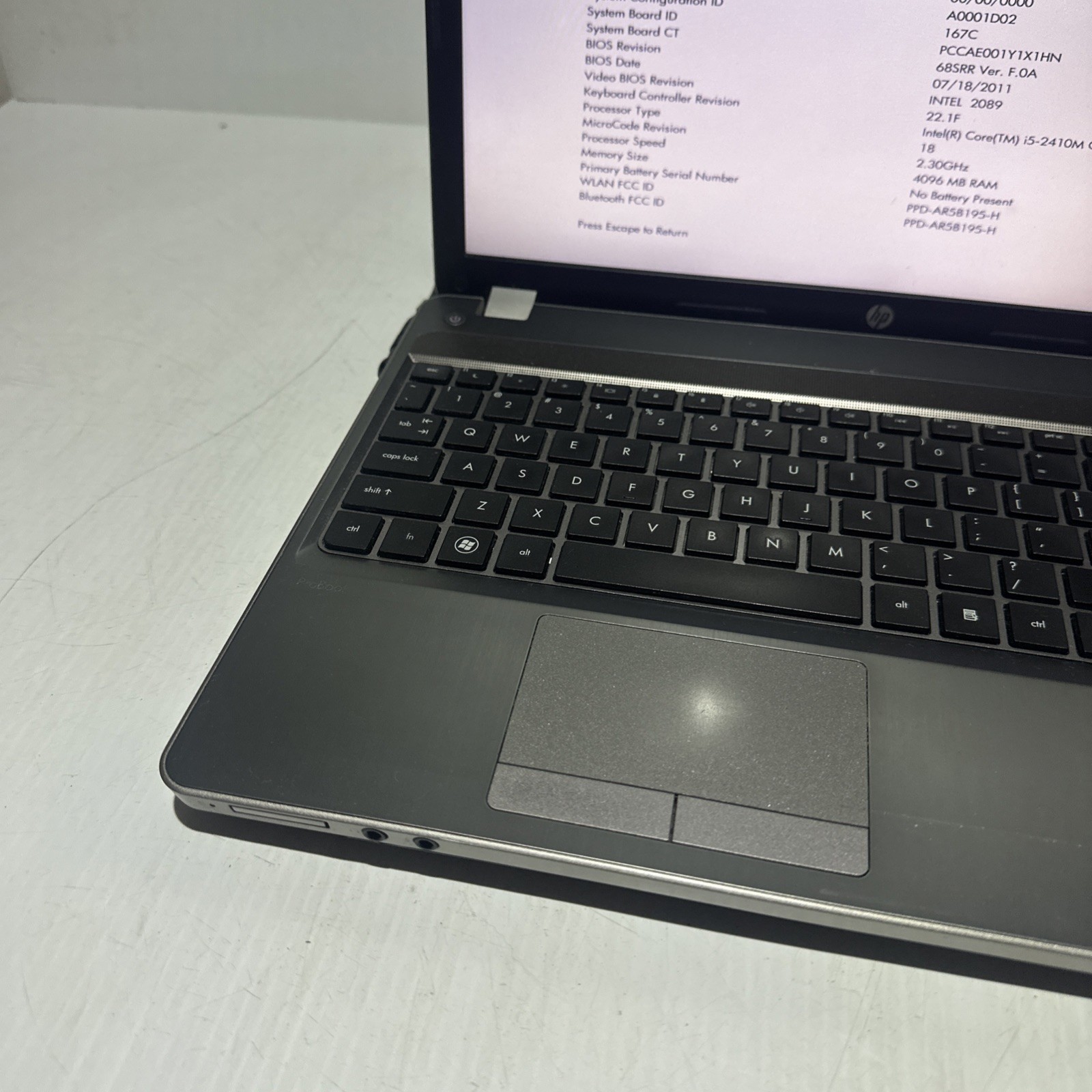Hp Probook 4530s 15″ Laptop i5-2410m 4gb Ram No Drives Boots Bios NO P/S