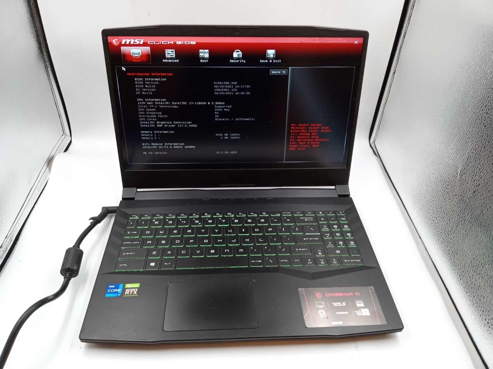 MSI Crosshair 15 A11UEK-205 Intel i7-11800H Nvidia RTX 3060 – FOR PARTS – READ!