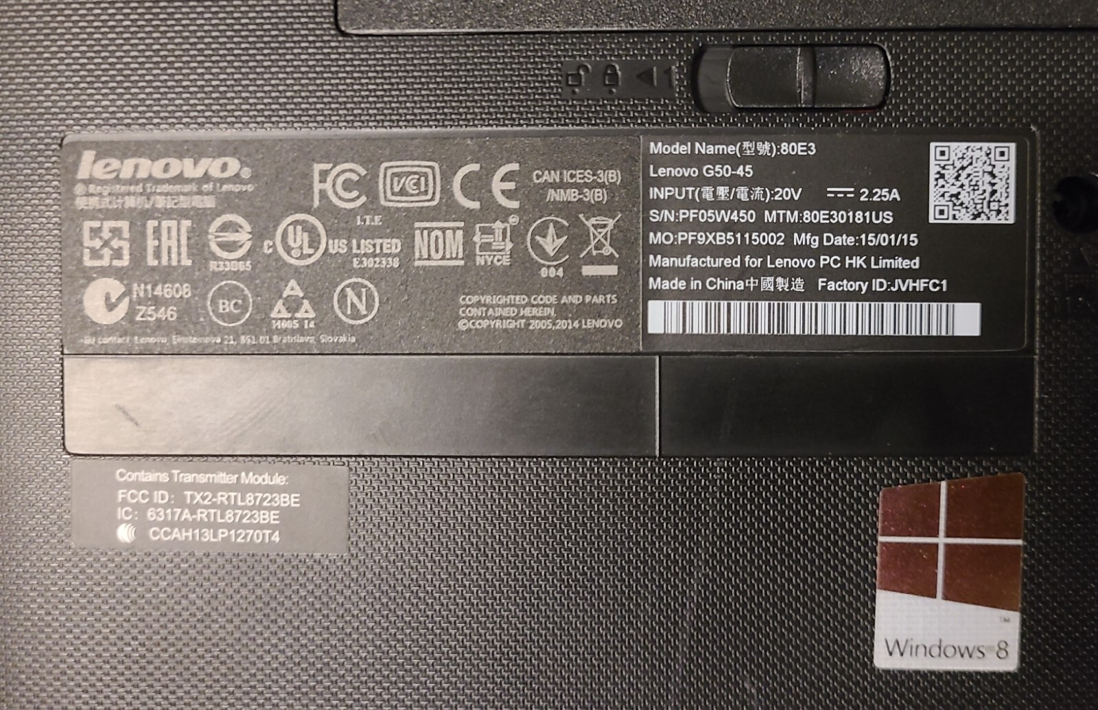 Lenovo G50-45 PF05W450. Parts Only. As-Is.