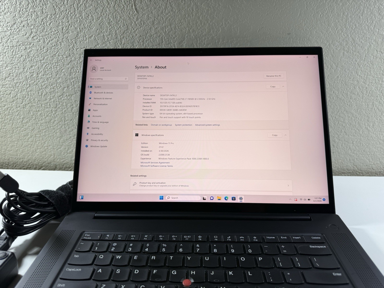 LENOVO THINKPAD P1 Gen 4 TOUCH 4k I7-11850H 512GB 16GB RAM NVIDIA T1200 WIN 11