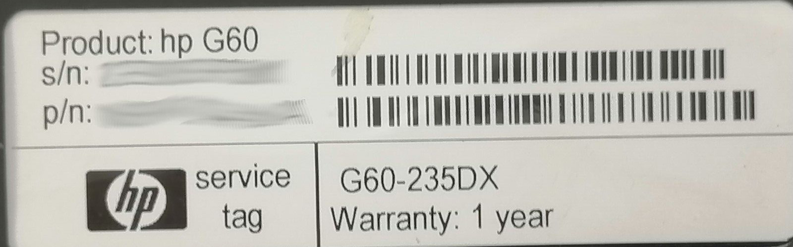 FOR PARTS 15.6″ HP G60-235DX (T4200/3GB RAM/NO HDD)