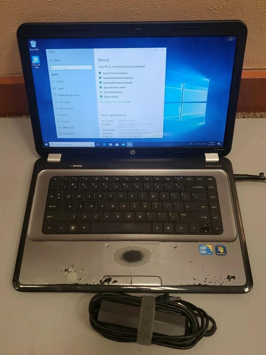 HP Pavilion g6 Intel Core i3 M370 2.40GHz 3GB RAM 120GB HDD WEBCAM WIN 10