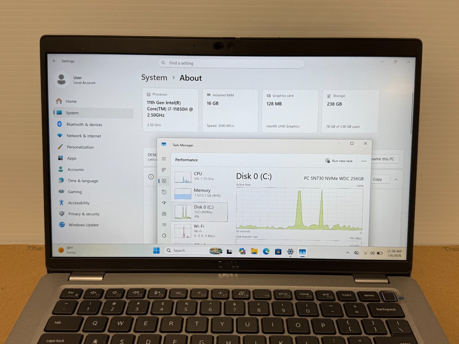 Dell Latitude 5421 Used 14″ (i7-11850H-16GB-256GB NVMe) windows 11 Pro