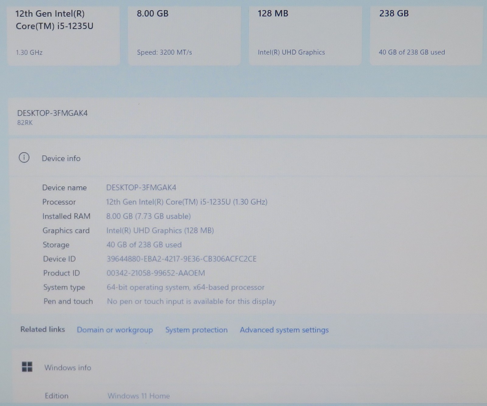Lenovo IdeaPad 3 15.6in FHD 15IAU7 i5 1235U 1.3GHz 8GB RAM 256GB Win11