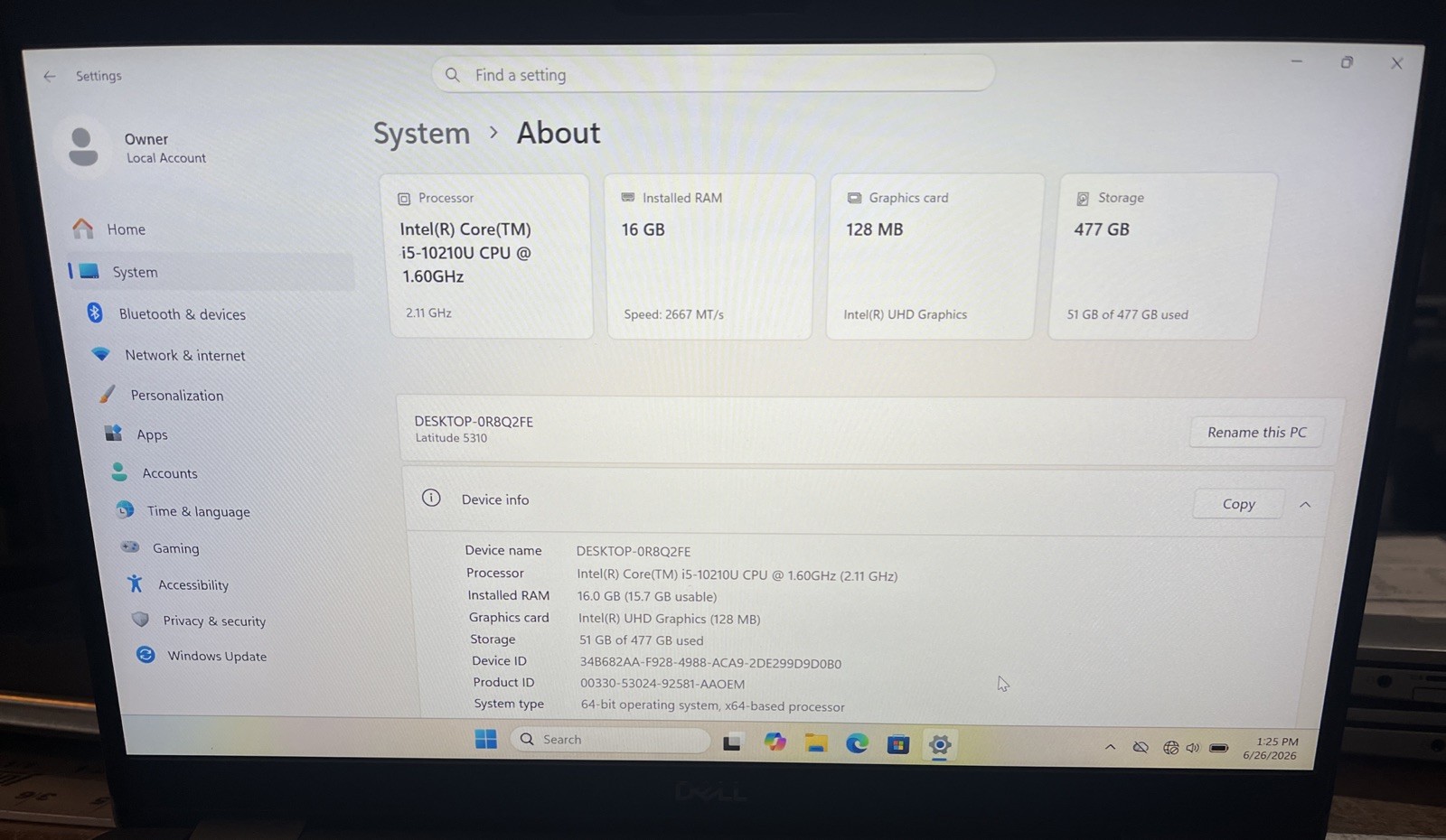 Dell Latitude 5310 i5-10210U@1.60GHz, 16GB RAM, 512GB M2, Win 11 Pro *READ*