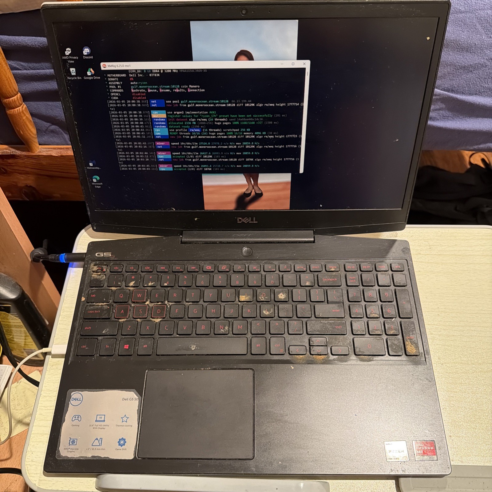Dell G5 5505 15.3″ Ryzen 7 4800H@2.9GHz 16GB RAM 1TB SSD RX 5600M 144Hz