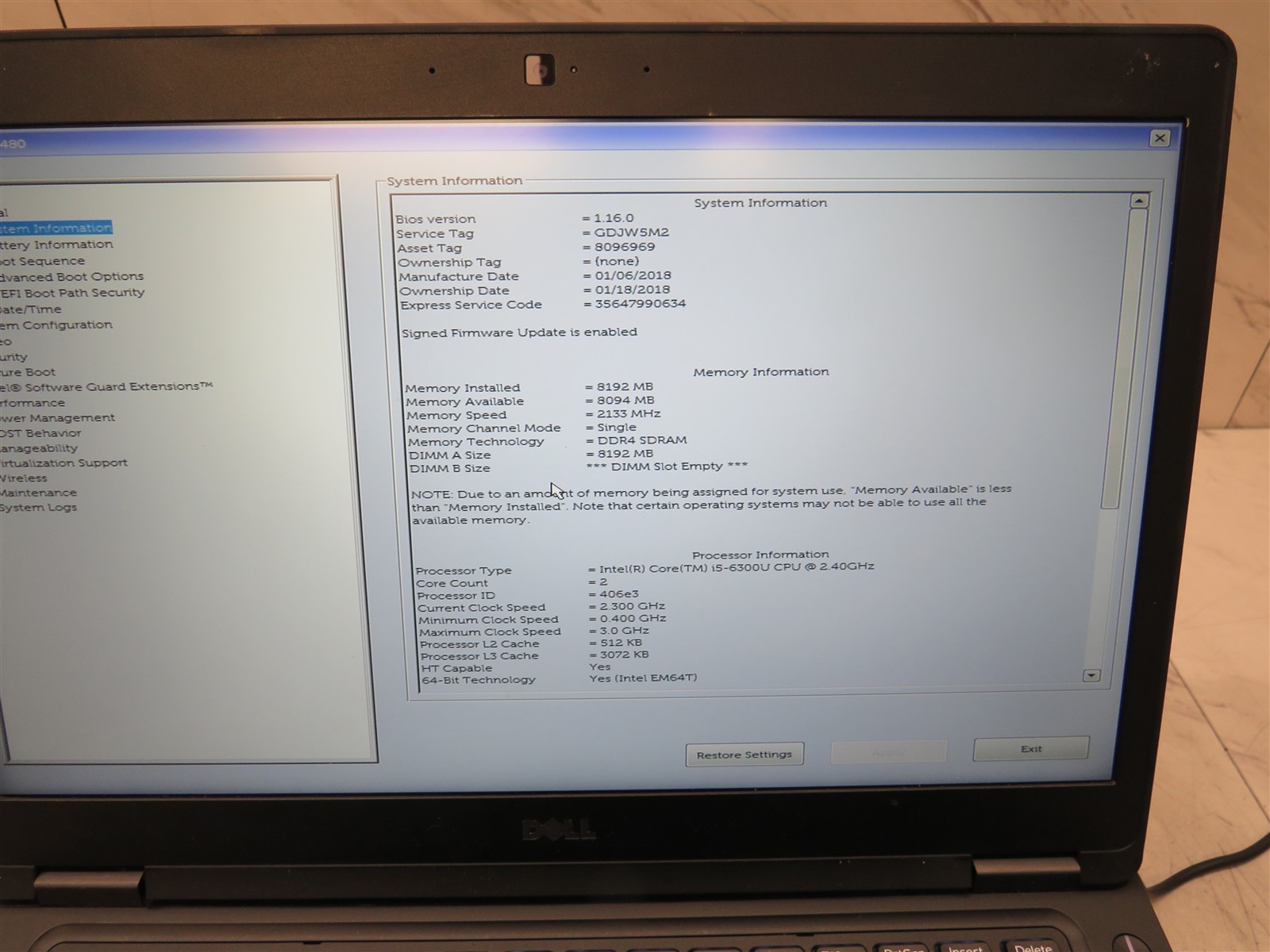 Lot of 3 Dell Latitude 5480 Intel i5-6300U @2.40GHz 8GB RAM 14″ Laptop w/ AC