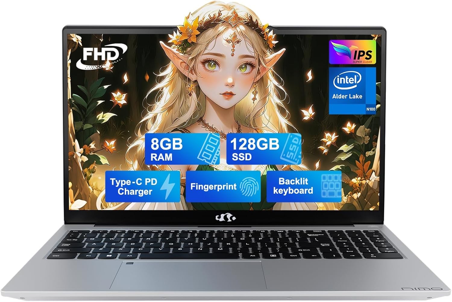 NIMO 15.6″ IPS FHD Laptop Intel Pentium Quad Core N100 8GB RAM 128GB SSD Win 11