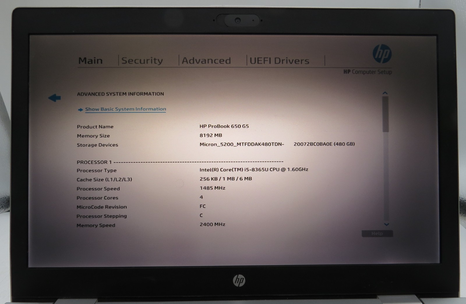 HP ProBook 650 G5 _ i5-8365U @ 1.6 _ 8GB RAM _ 480GB SSD _ No OS *READ