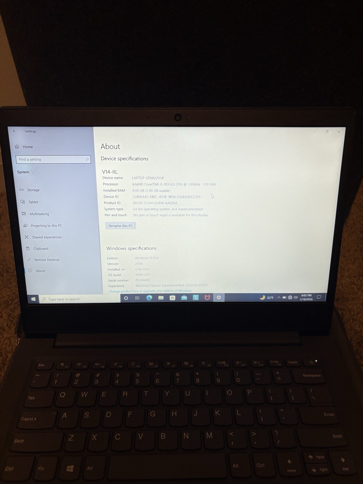 Lenovo 82C4 Laptop Core i5-1035G1 1.00GHz 8GB RAM 256GB SSD Windows 10 Pro
