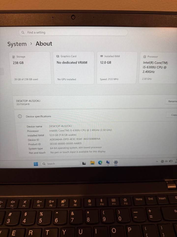 Lenovo ThinkPad T470s Laptop i5 12GB RAM 238GB Storage