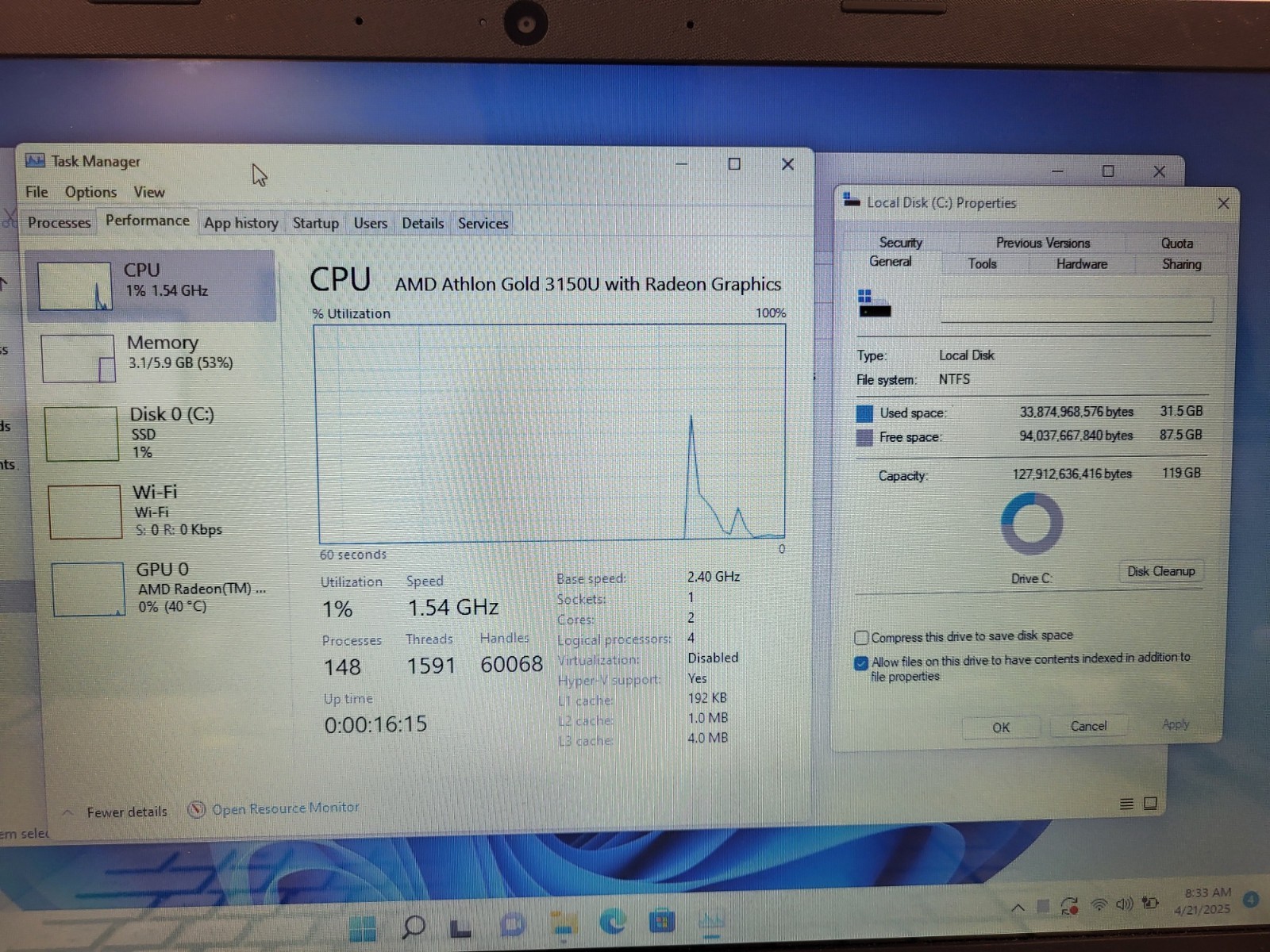 HP Laptop 14z-fq0000 Amd Athlon Gold 3150u 2.4ghz 8gb ram 128gb ssd 5CD0454W4R