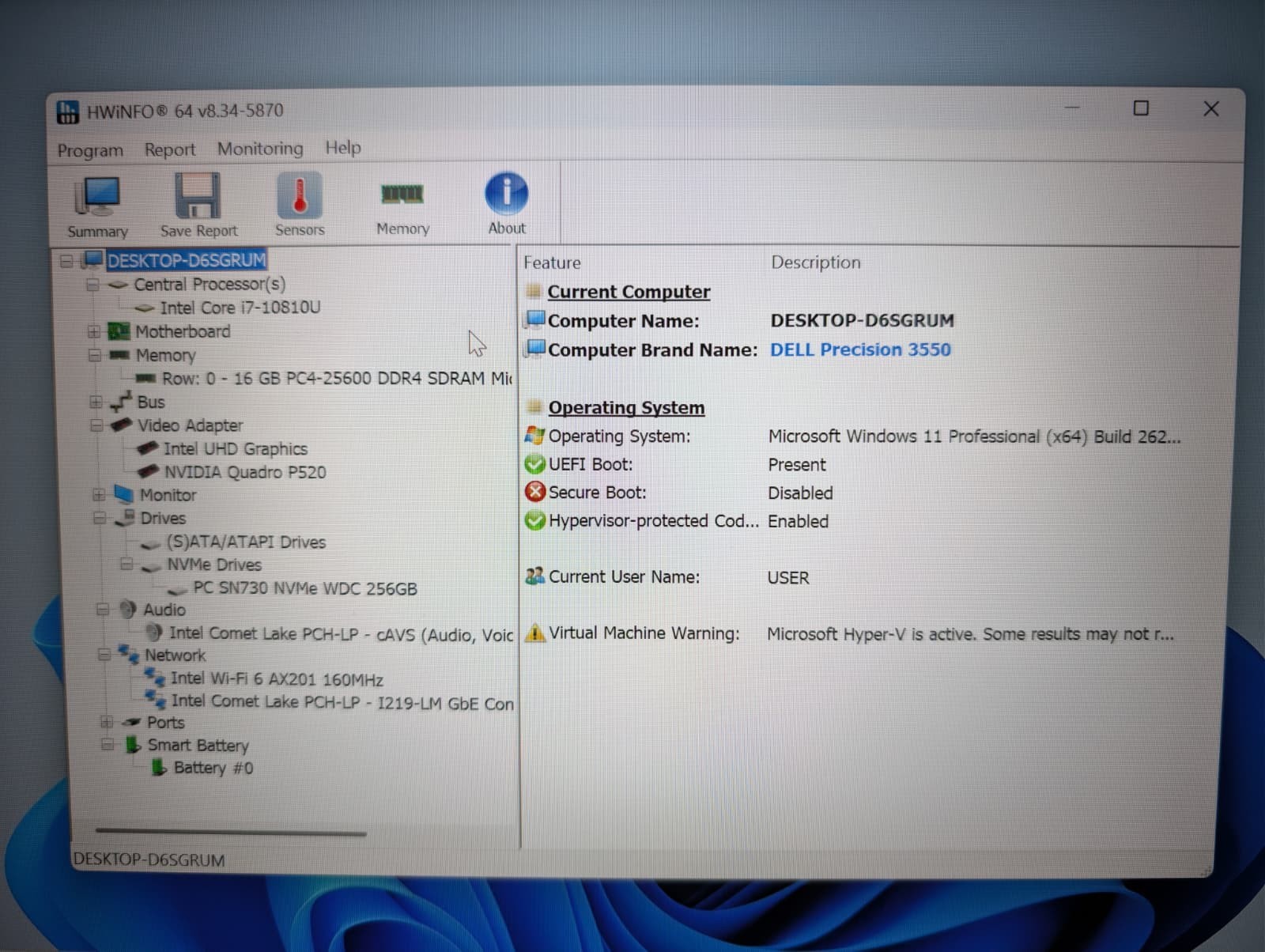 15″ Dell Precision 3550 | i7 10th 16GB RAM 256GB SSD | FHD NVIDIA P520 Backlit