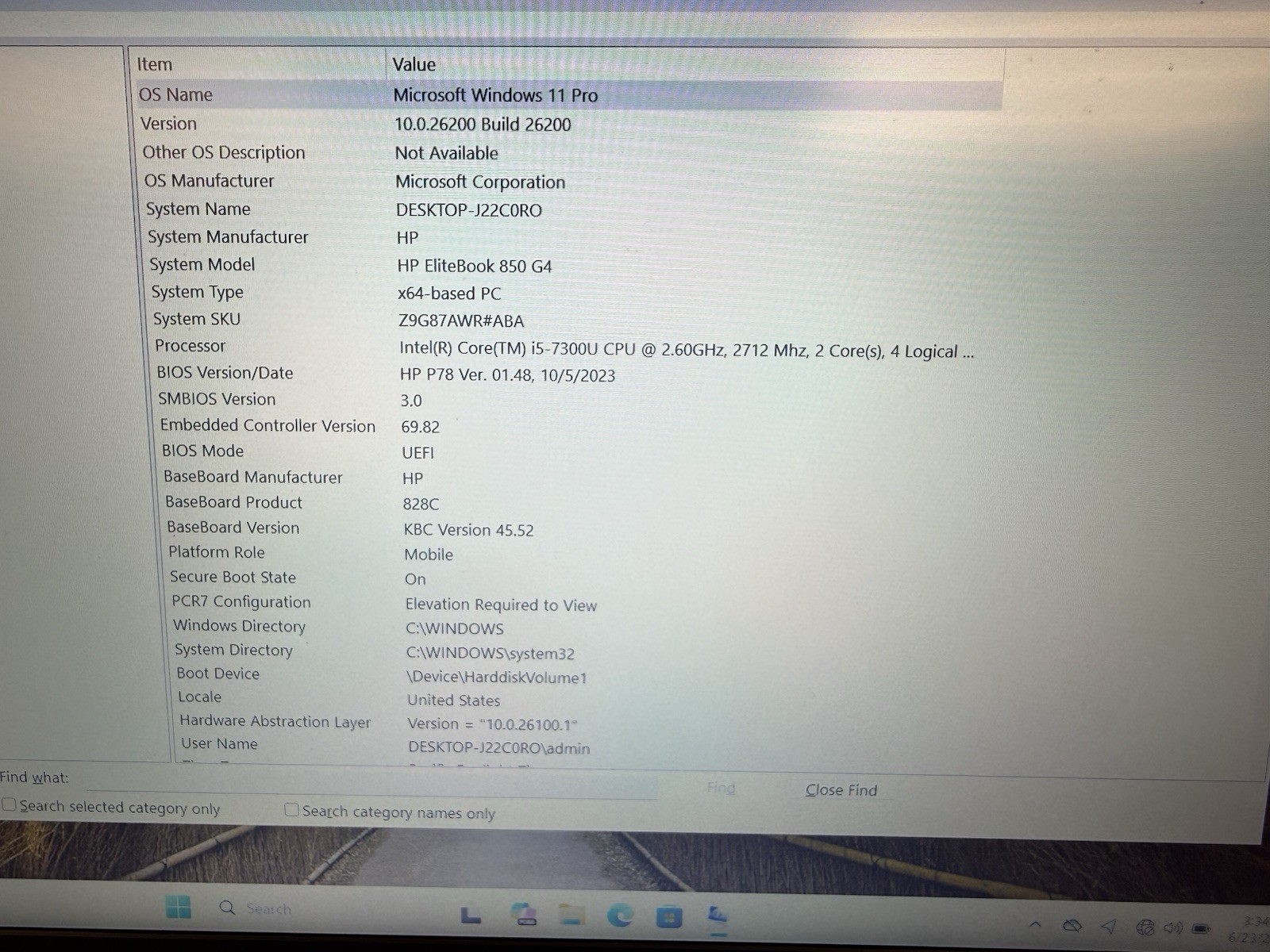 HP Elitebook 850 G4/2.6ghz Core i5- 7300U/8GB RAM/256GB SSD/15″ 1920×1080 W11