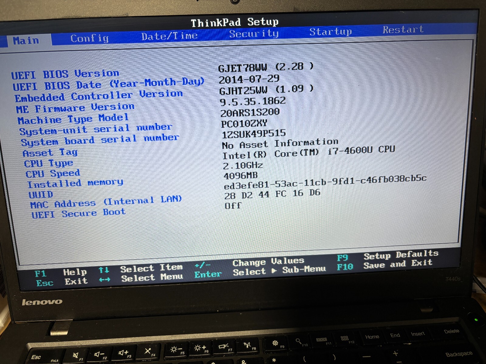 Lenovo ThinkPad T440S 14 In. i7-4600U 4GB 128GB SSD Laptop No OS