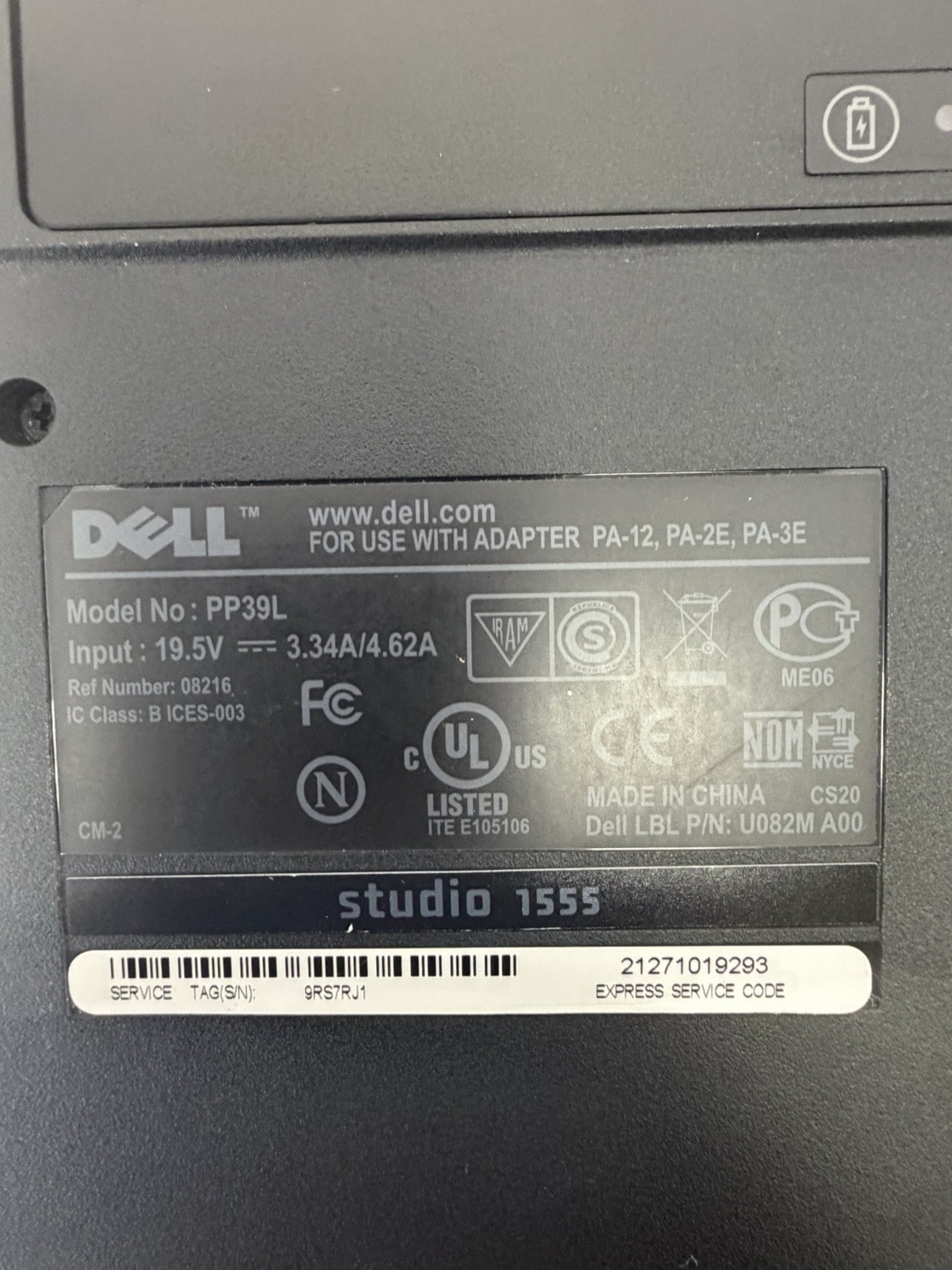 Dell Studio 1555 Laptop 15.6″ Core 2 Duo T6500 2.10Ghz w/4GB Ram,320GB HD, NO OS