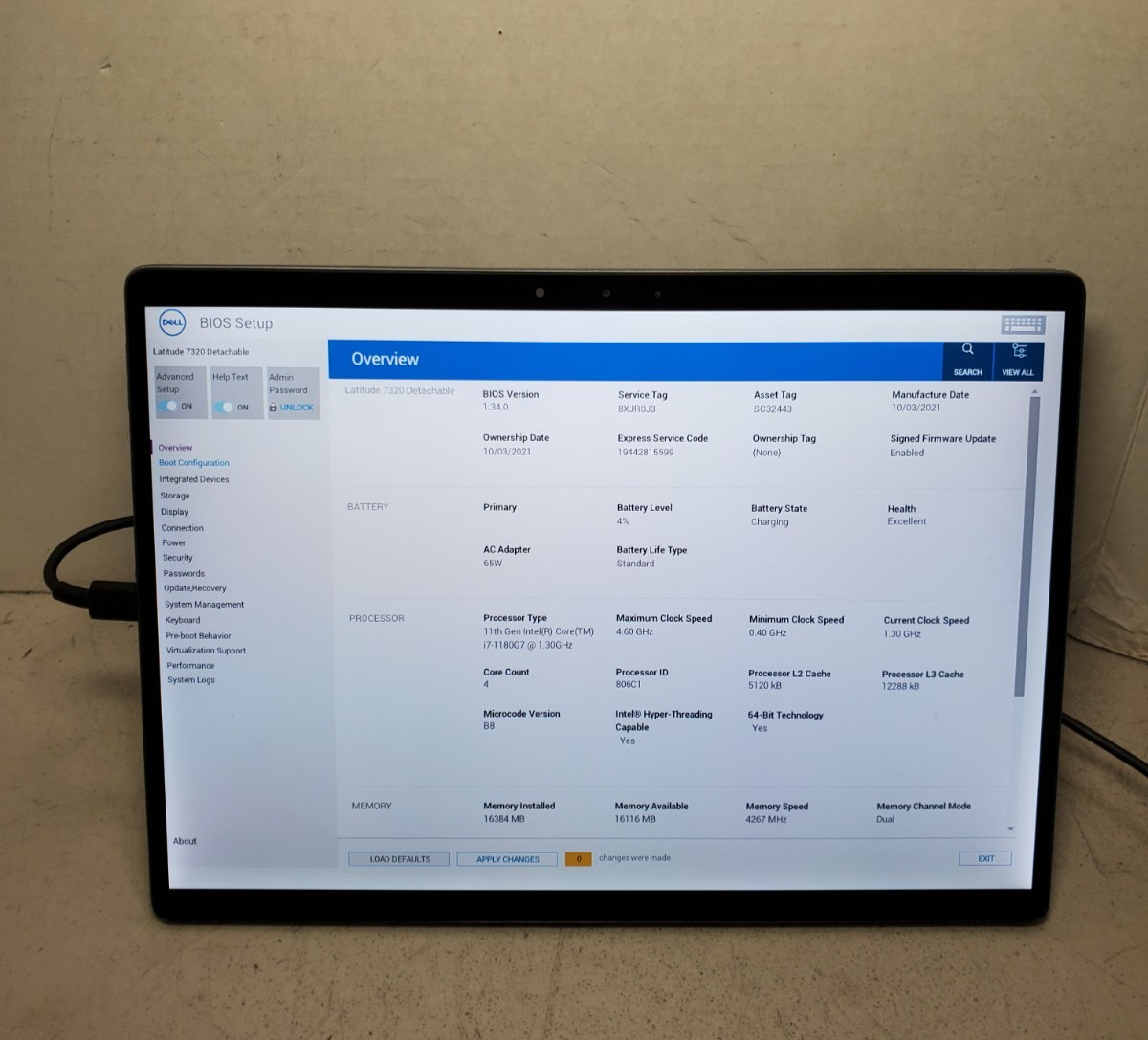 Dell Latitude 7320 Detachable I7-1180G7 16GB No SSD/OS! NO KEYBOARD BIOS PW! #69