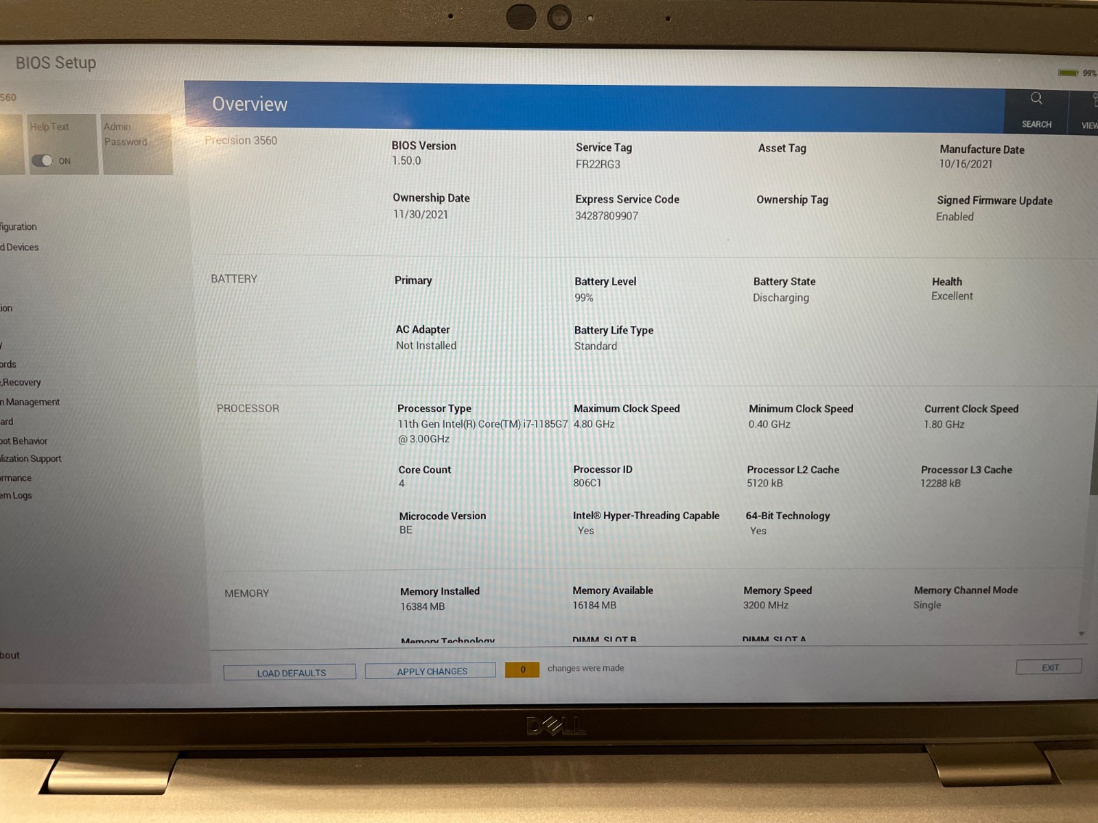 Dell Precision 3560 – 3.0 GHz i7-1185G7 16GB 512GB NVMe SSD T500 15.6″ #26