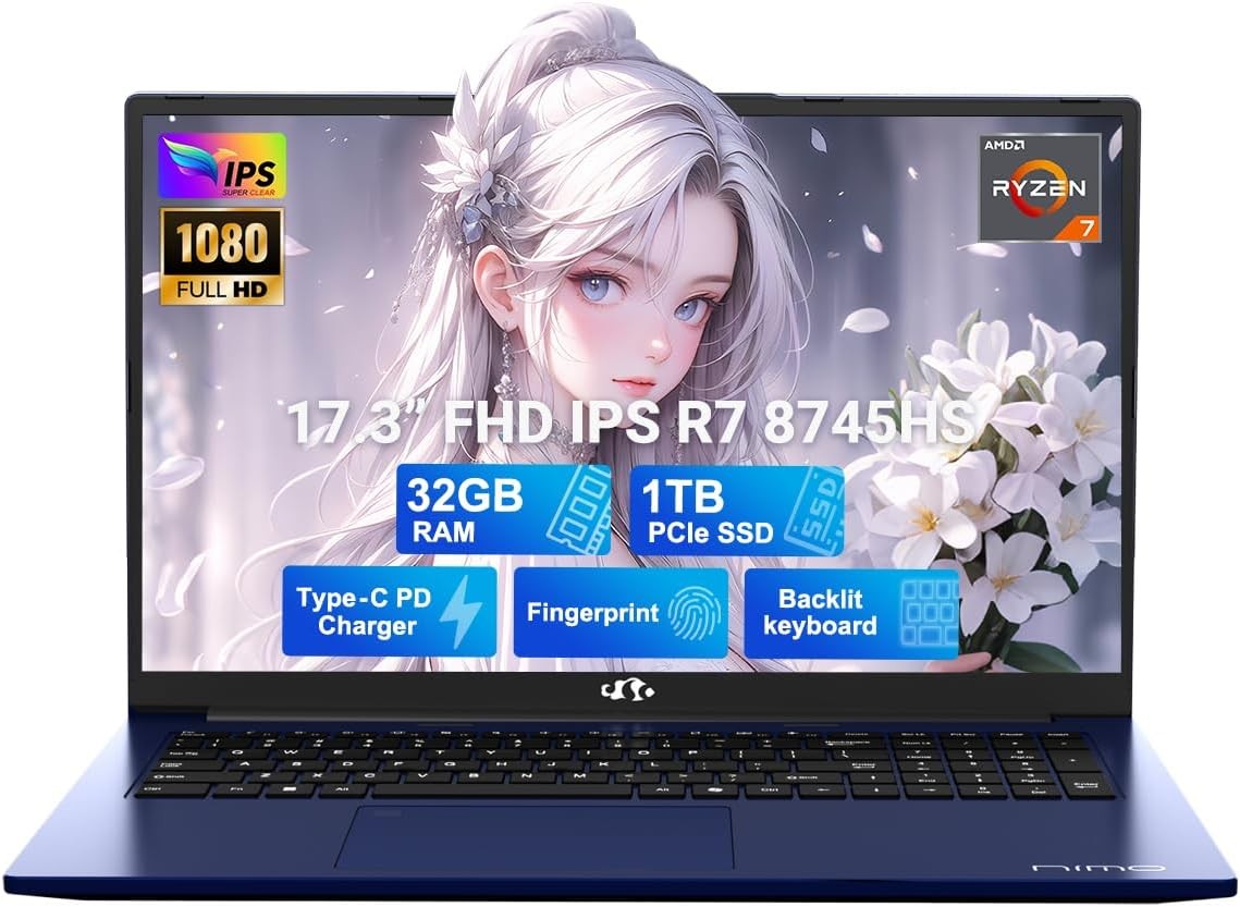 NIMO 17.3″ IPS FHD-Gaming-Laptop, AMD Ryzen 7 8745HS 32GB DDR5 RAM 1TB SSD